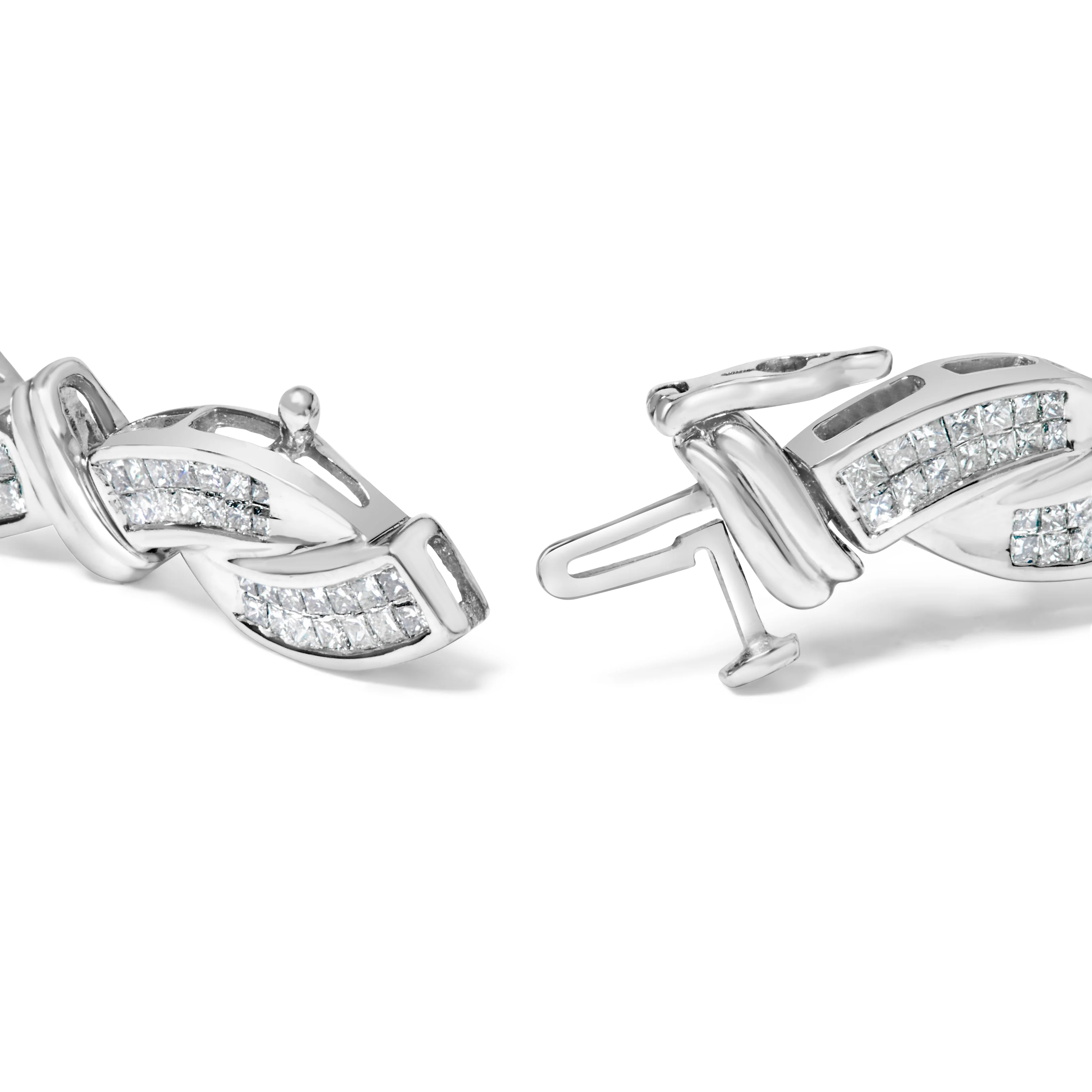 14K White Gold 4.0 Cttw Invisble Set Princess-Cut Diamond Wave Style Link Bracelet (H-I Color, SI2-I1 Clarity) - 7" - Image 2