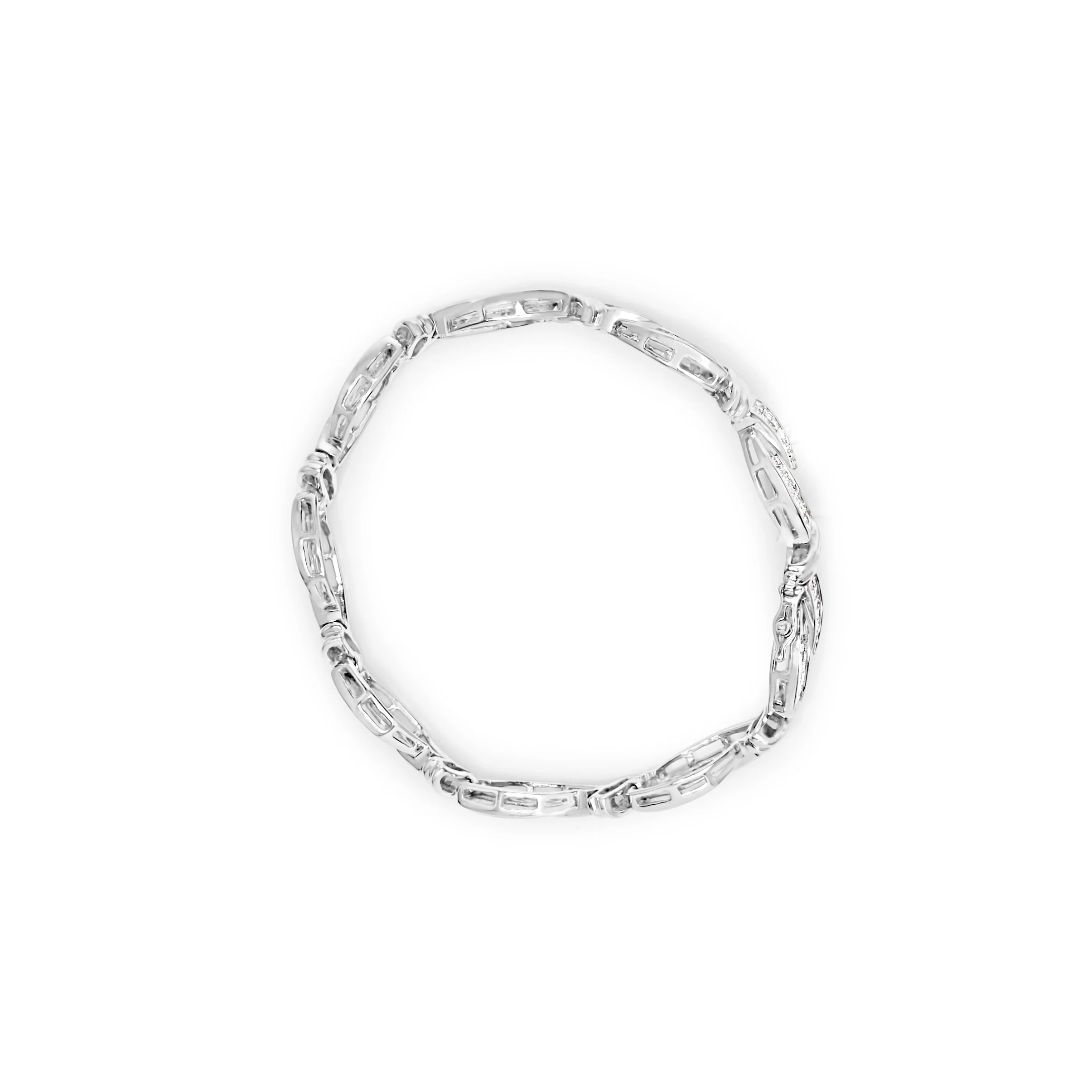 14K White Gold 4.0 Cttw Invisble Set Princess-Cut Diamond Wave Style Link Bracelet (H-I Color, SI2-I1 Clarity) - 7" - Image 3