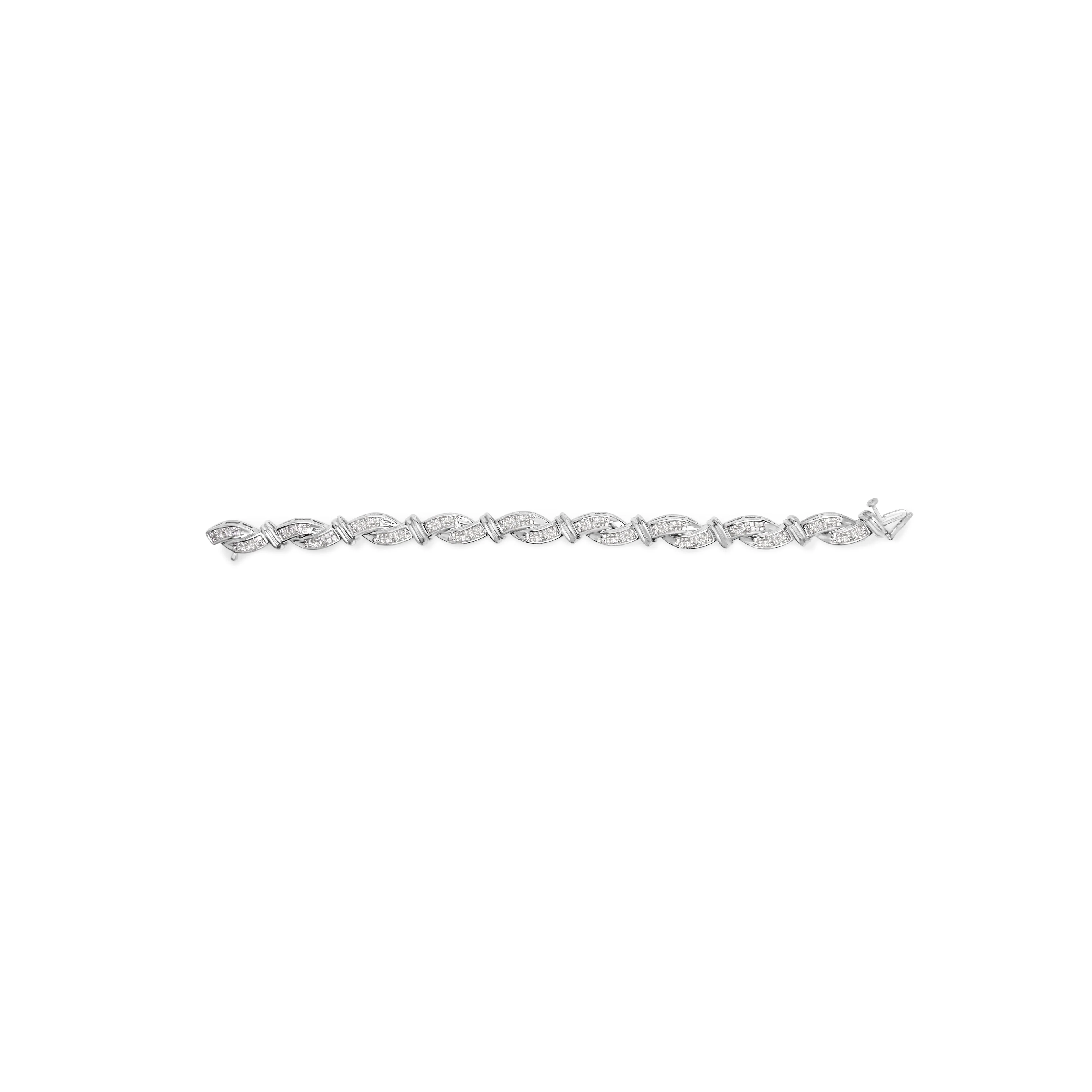 14K White Gold 4.0 Cttw Invisble Set Princess-Cut Diamond Wave Style Link Bracelet (H-I Color, SI2-I1 Clarity) - 7" - Image 4