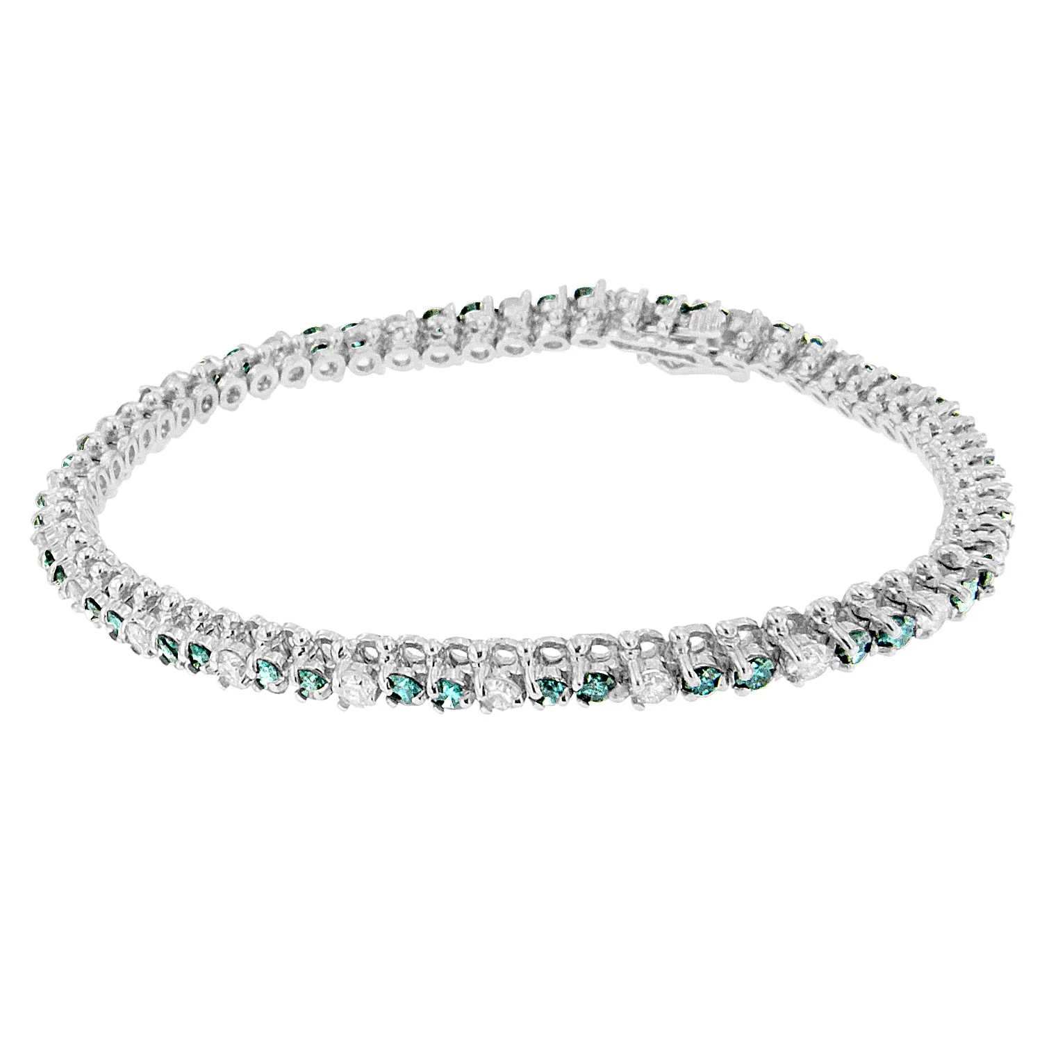 14K White Gold 4 5/8 Cttw Alternating White and Blue Diamond Martini Set Tennis Bracelet (H-I Color, I1-I2 Clarity) - 7" Inches - Image 2