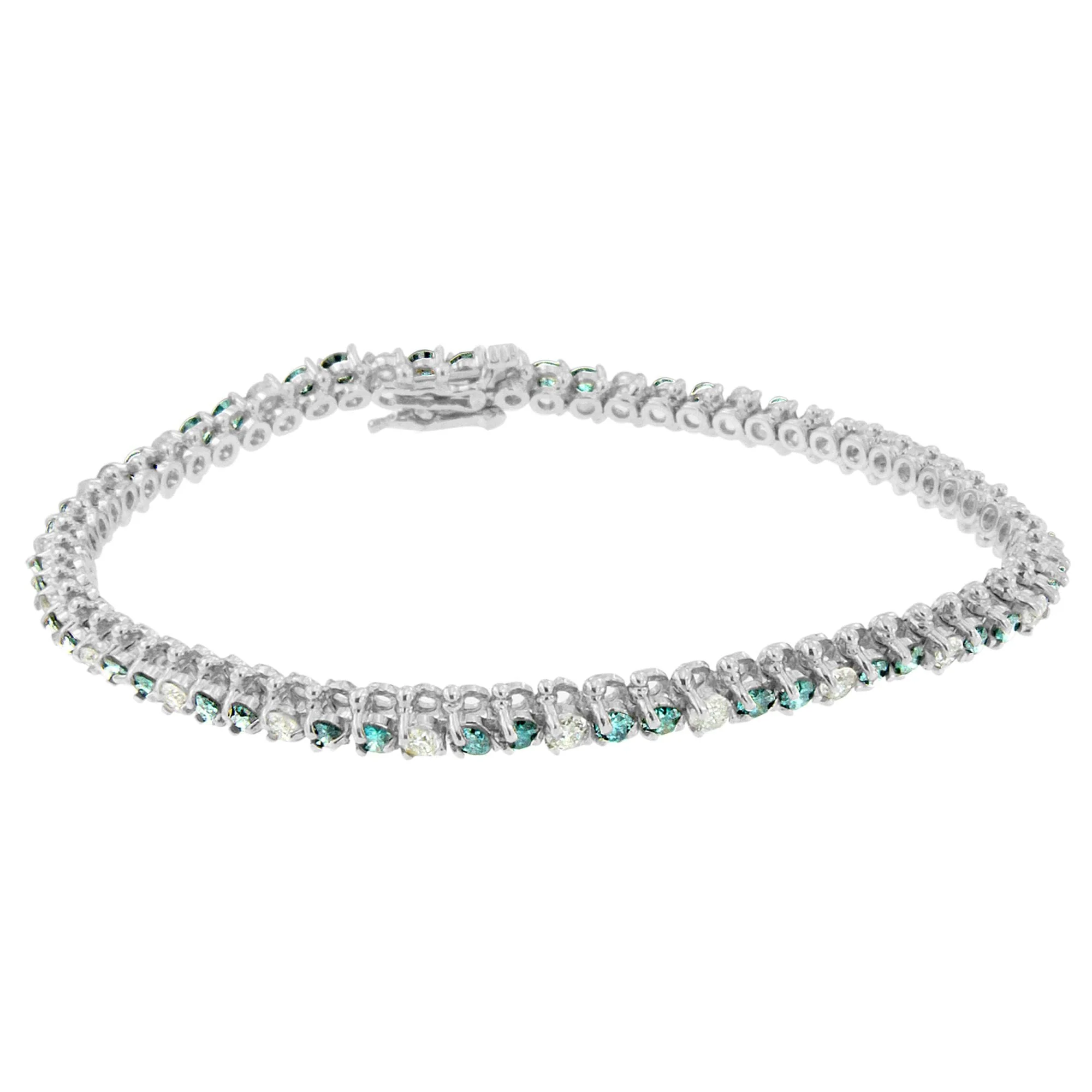 14K White Gold 4 5/8 Cttw Alternating White and Blue Diamond Martini Set Tennis Bracelet (H-I Color, I1-I2 Clarity) - 7" Inches - Image 4