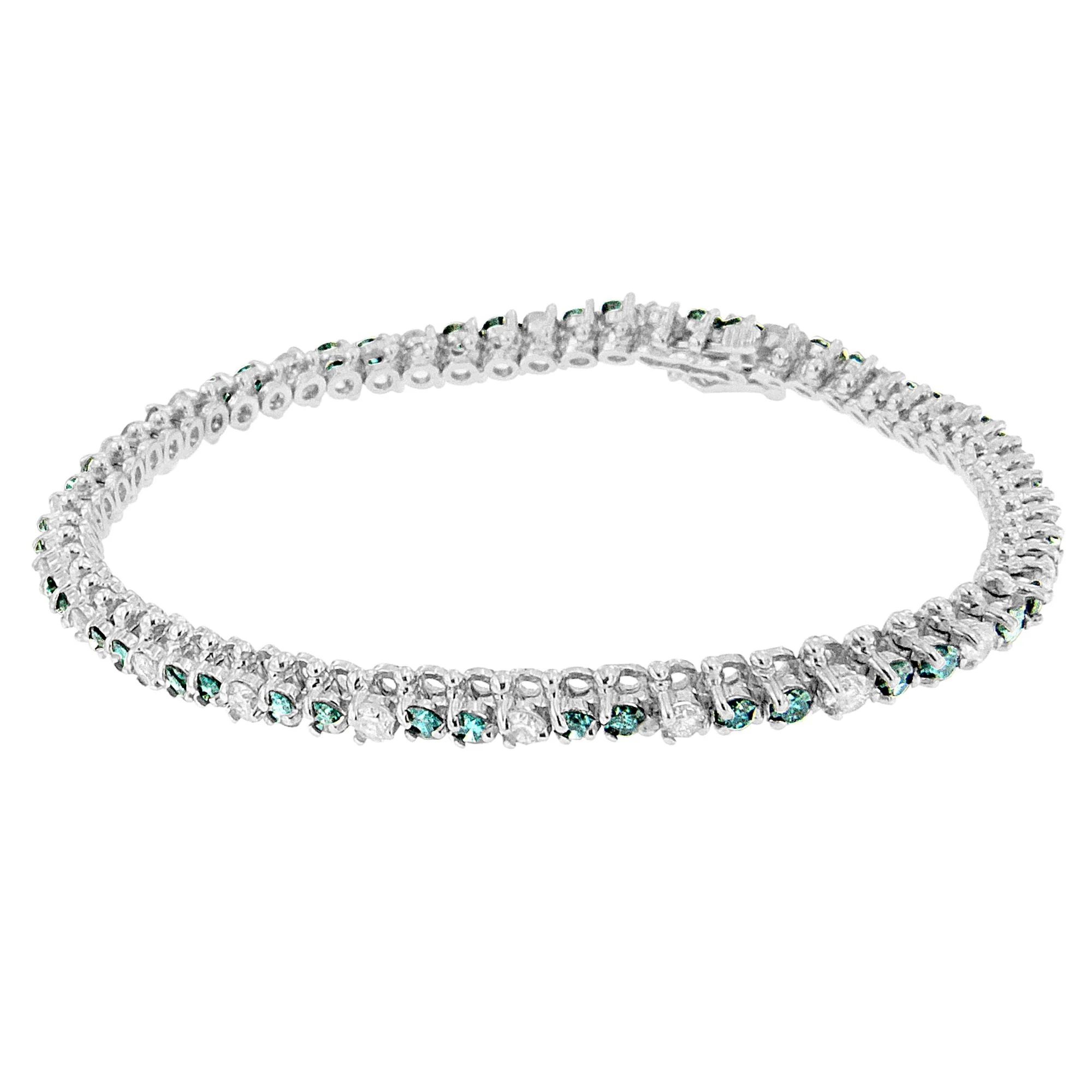 14K White Gold 4 5/8 Cttw Alternating White and Blue Diamond Martini Set Tennis Bracelet (H-I Color, I1-I2 Clarity) - 7" Inches - Image 5