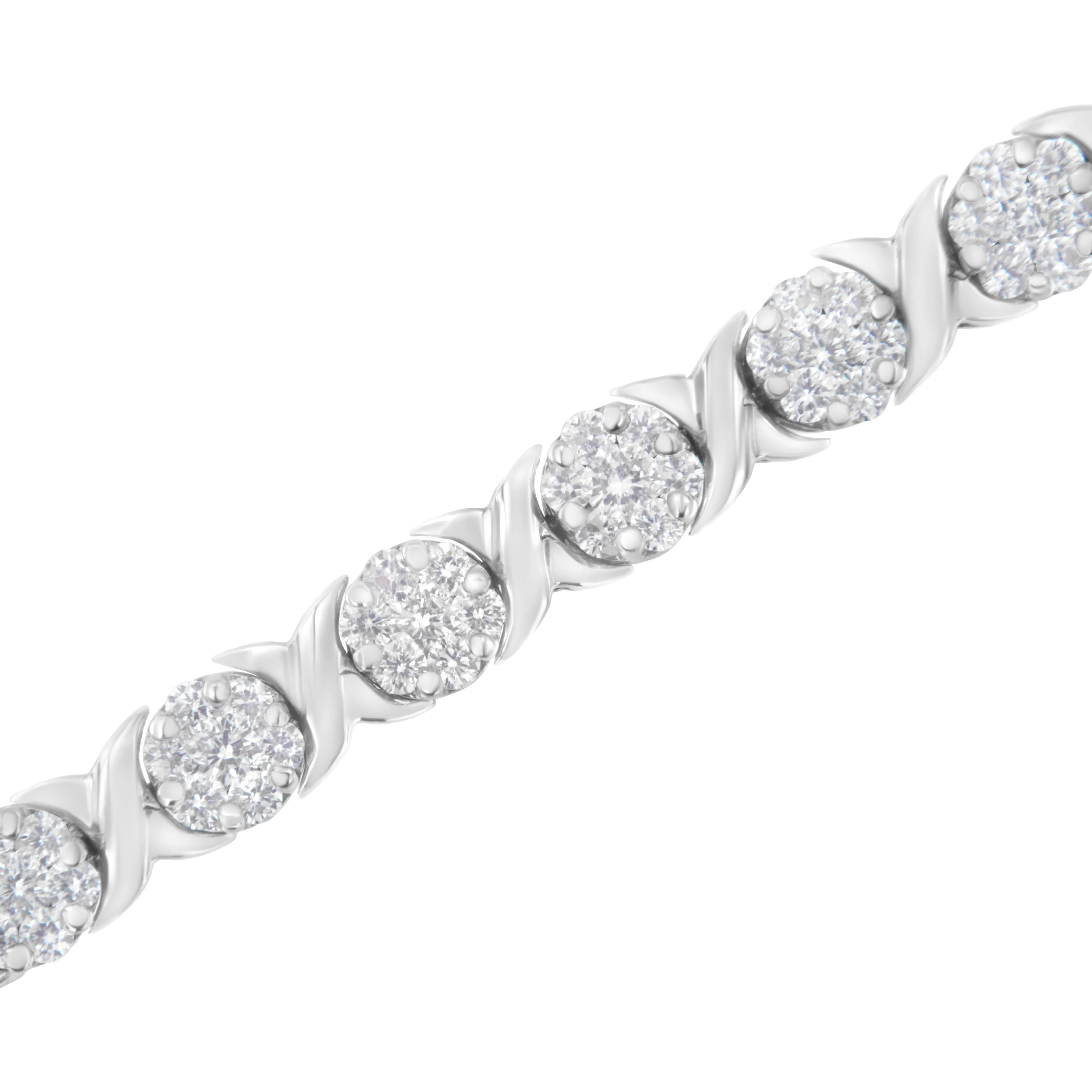 14K White Gold 4 7/8 Cttw Round Brilliant-Cut Diamond Round Cluster & X-Link 7" Tennis Bracelet (I-J Color, SI2-I1 Clarity) - Image 4