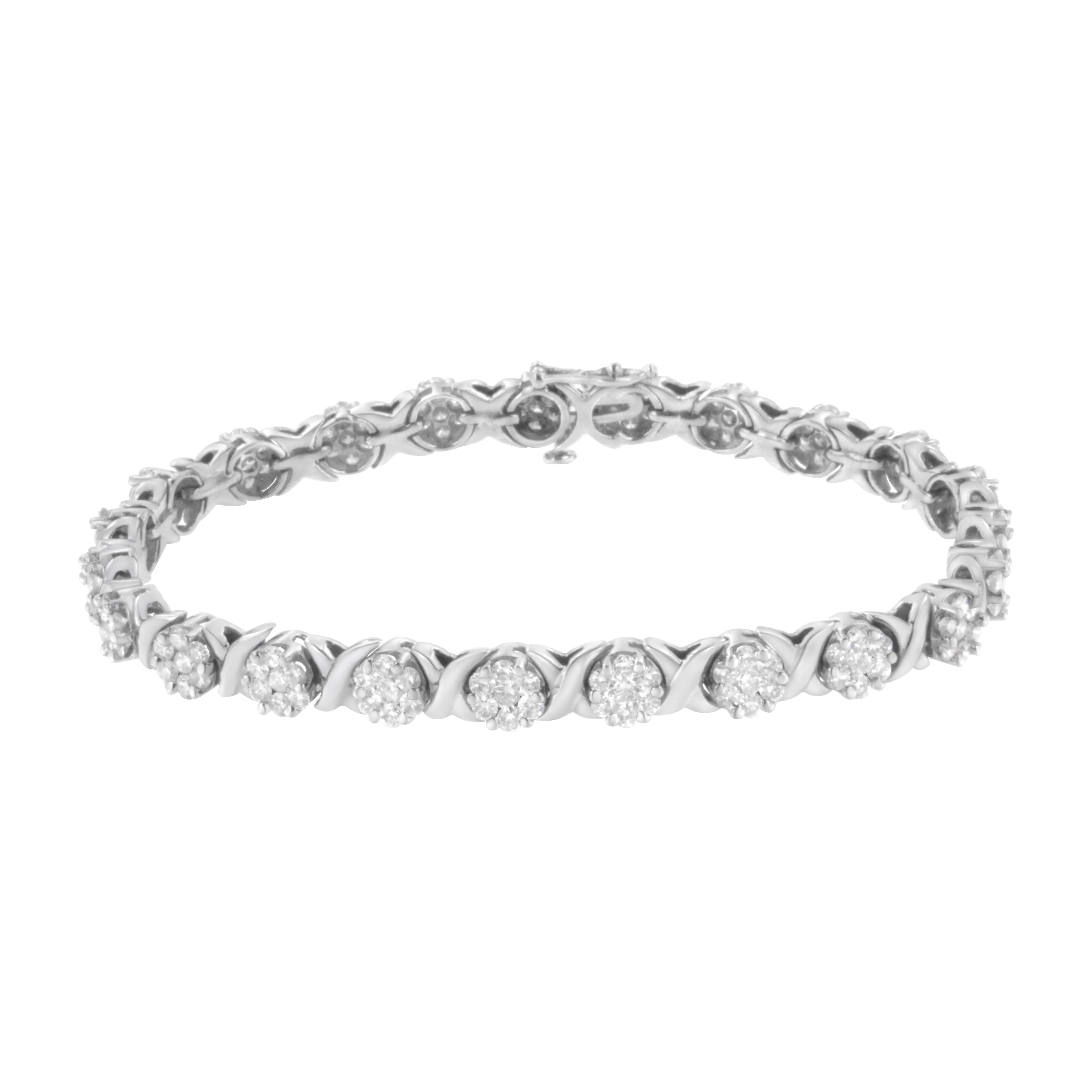14K White Gold 4 7/8 Cttw Round Brilliant-Cut Diamond Round Cluster & X-Link 7" Tennis Bracelet (I-J Color, SI2-I1 Clarity) - Image 6