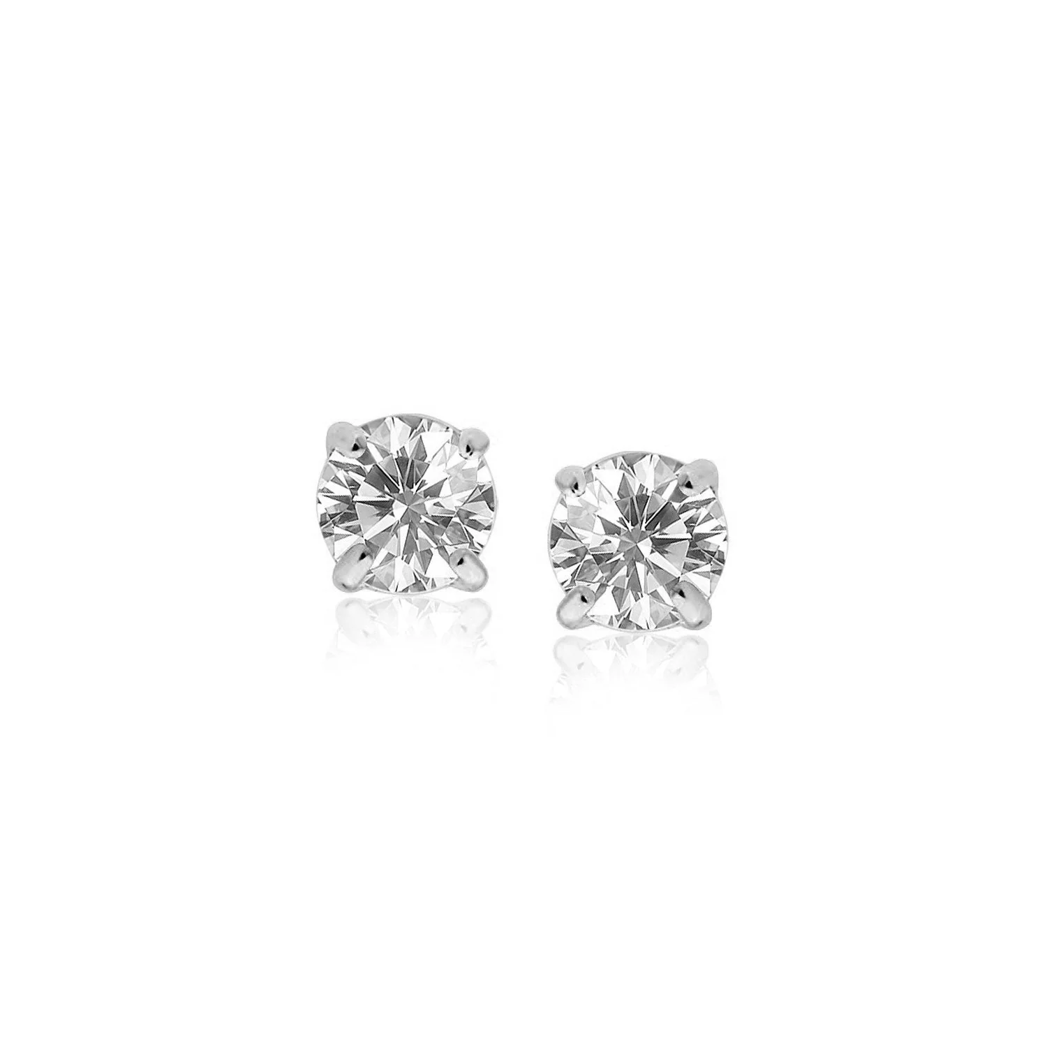 14k White Gold 4mm Faceted White Cubic Zirconia Stud Earrings - Image 2