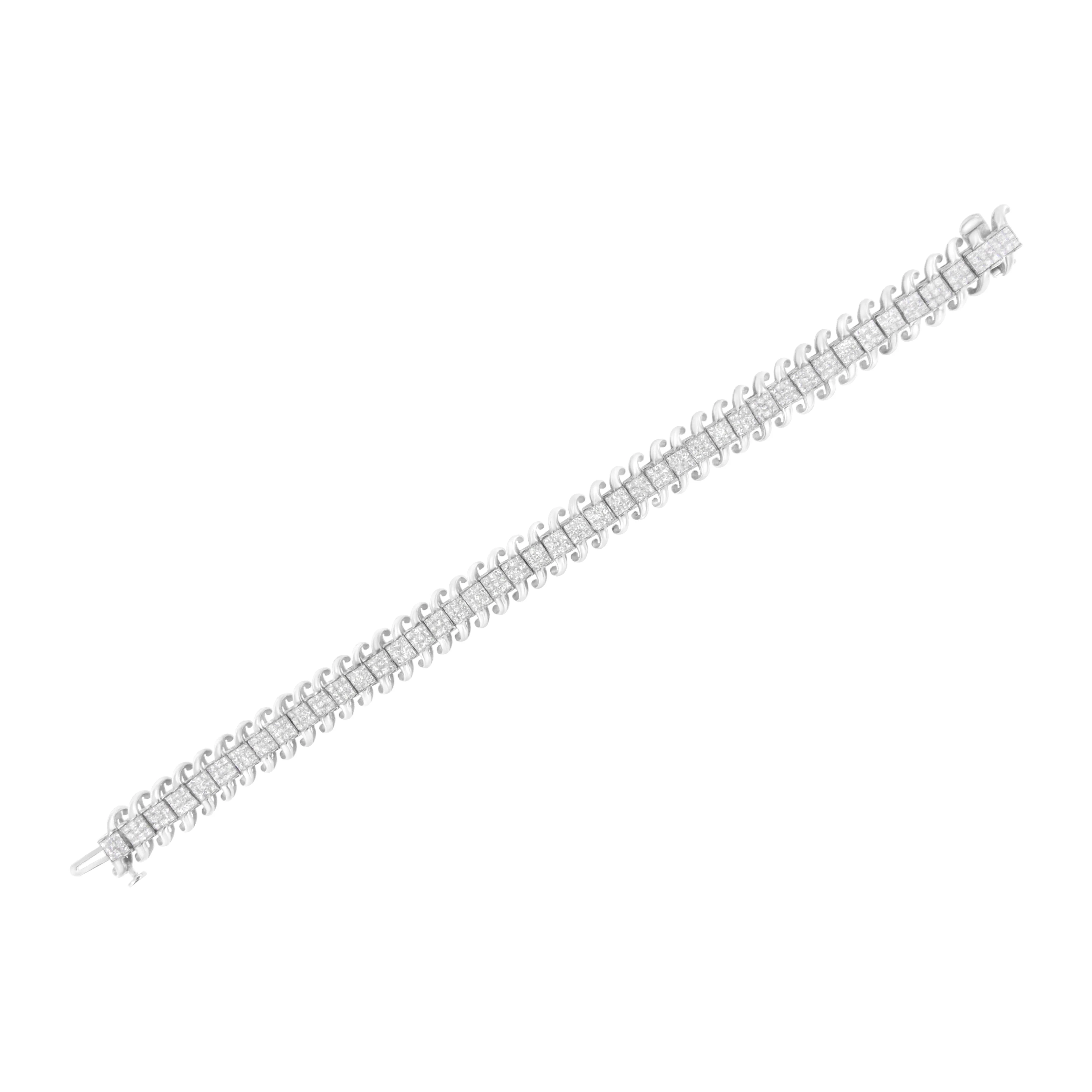 14K White Gold 5.0 Cttw Princess Cut Diamond 7" Invisible Set Wavy S-Link Tennis Bracelet (G-H Color, SI1-SI2 Clarity) - Image 10