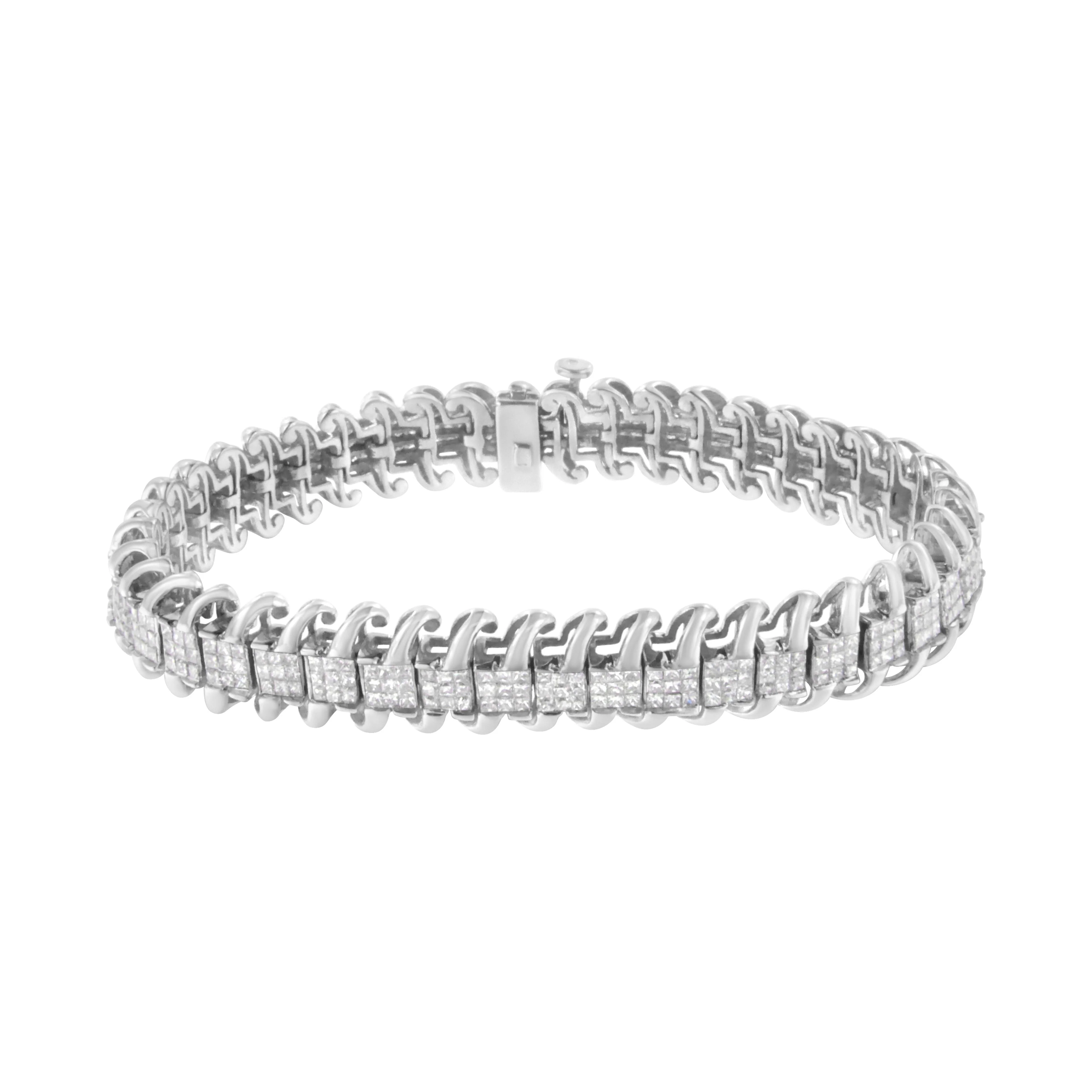 14K White Gold 5.0 Cttw Princess Cut Diamond 7" Invisible Set Wavy S-Link Tennis Bracelet (G-H Color, SI1-SI2 Clarity) - Image 2