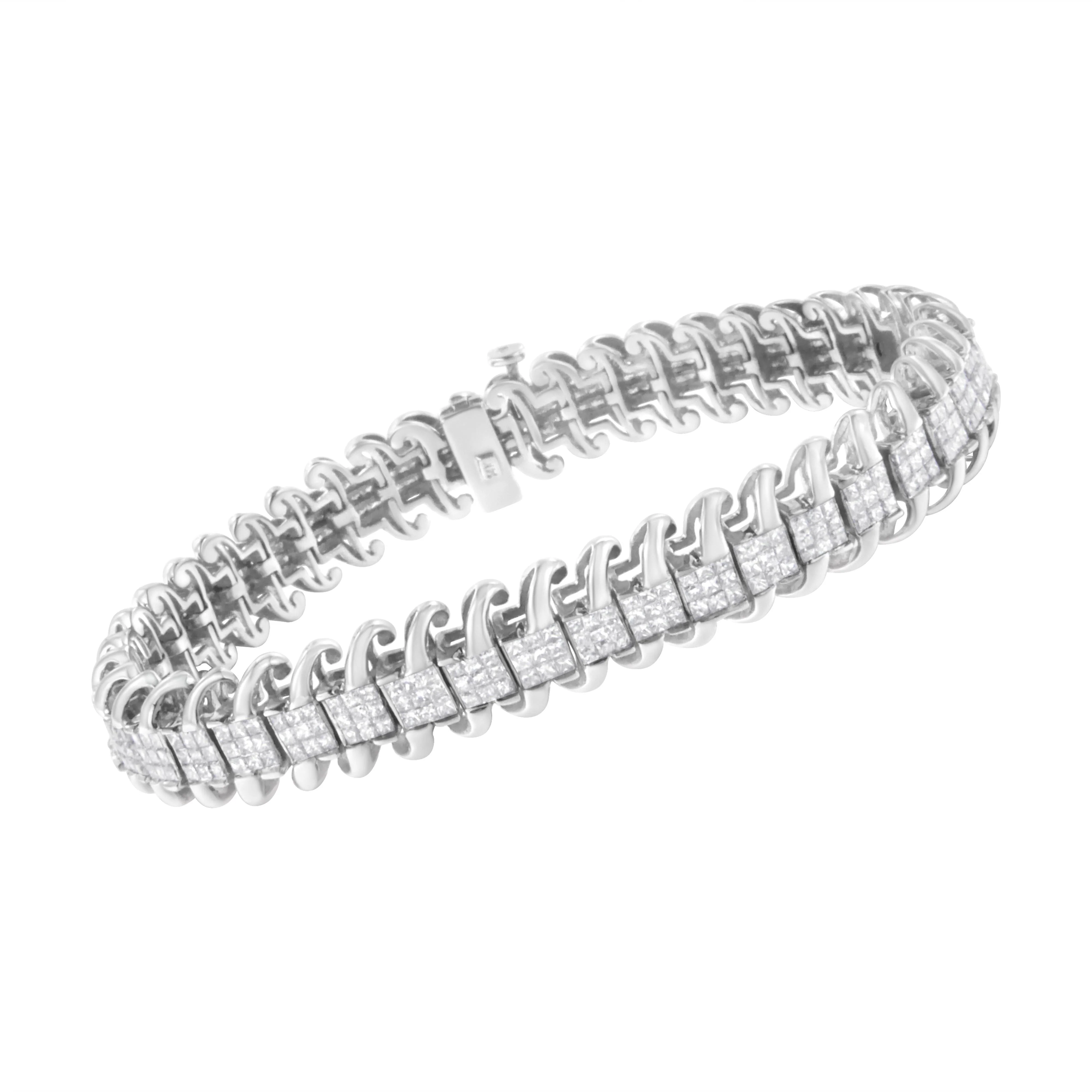 14K White Gold 5.0 Cttw Princess Cut Diamond 7" Invisible Set Wavy S-Link Tennis Bracelet (G-H Color, SI1-SI2 Clarity) - Image 3