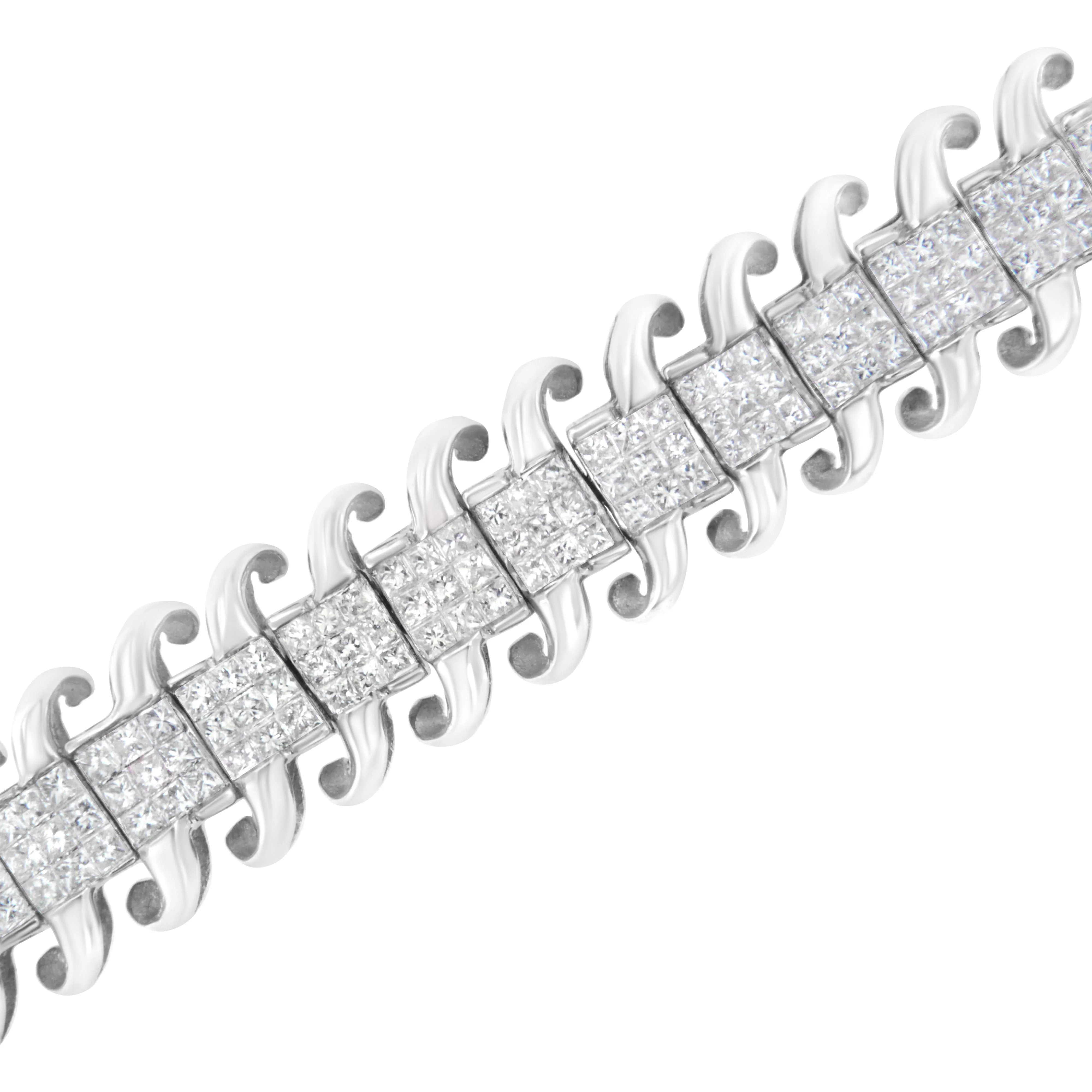 14K White Gold 5.0 Cttw Princess Cut Diamond 7" Invisible Set Wavy S-Link Tennis Bracelet (G-H Color, SI1-SI2 Clarity) - Image 4