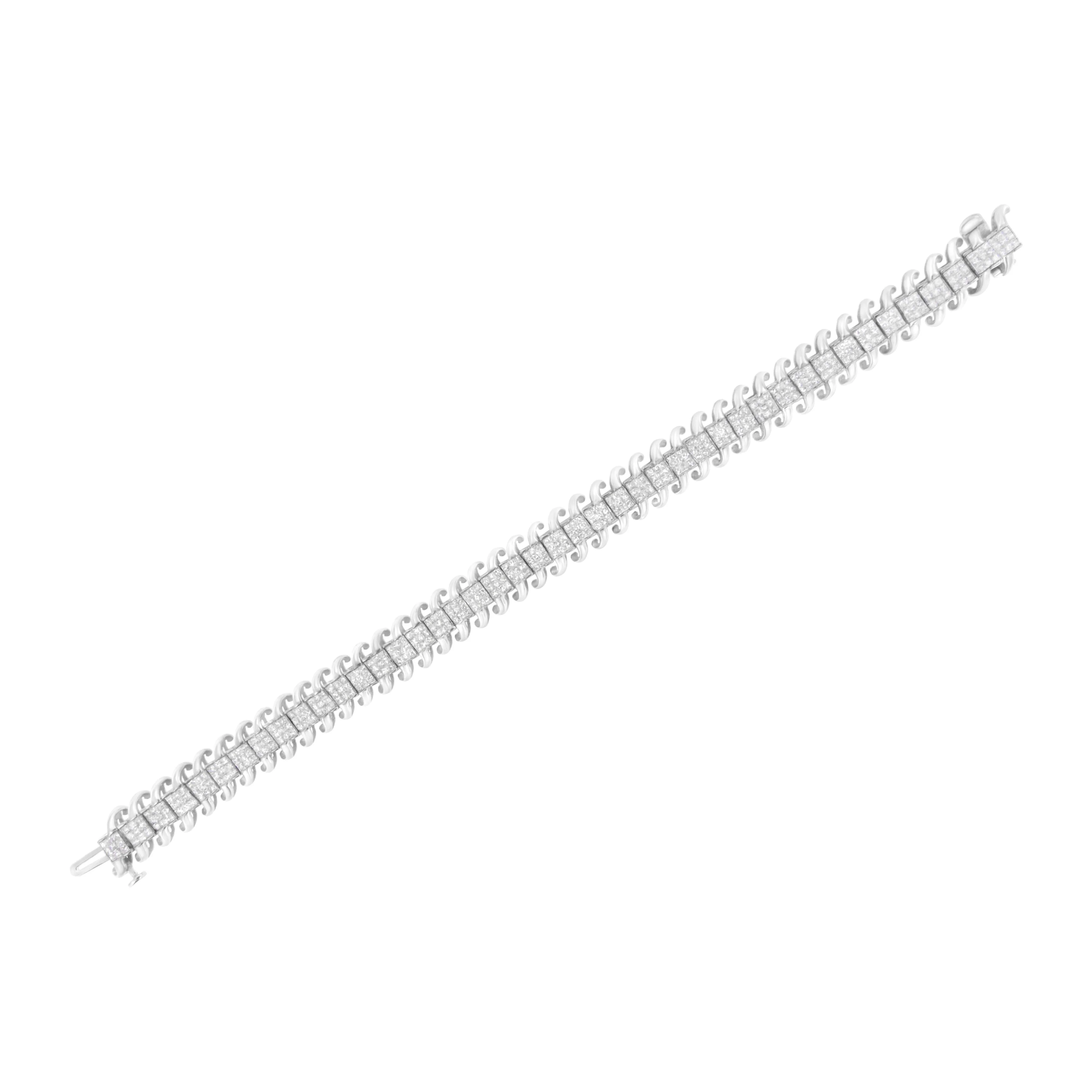 14K White Gold 5.0 Cttw Princess Cut Diamond 7" Invisible Set Wavy S-Link Tennis Bracelet (G-H Color, SI1-SI2 Clarity) - Image 5