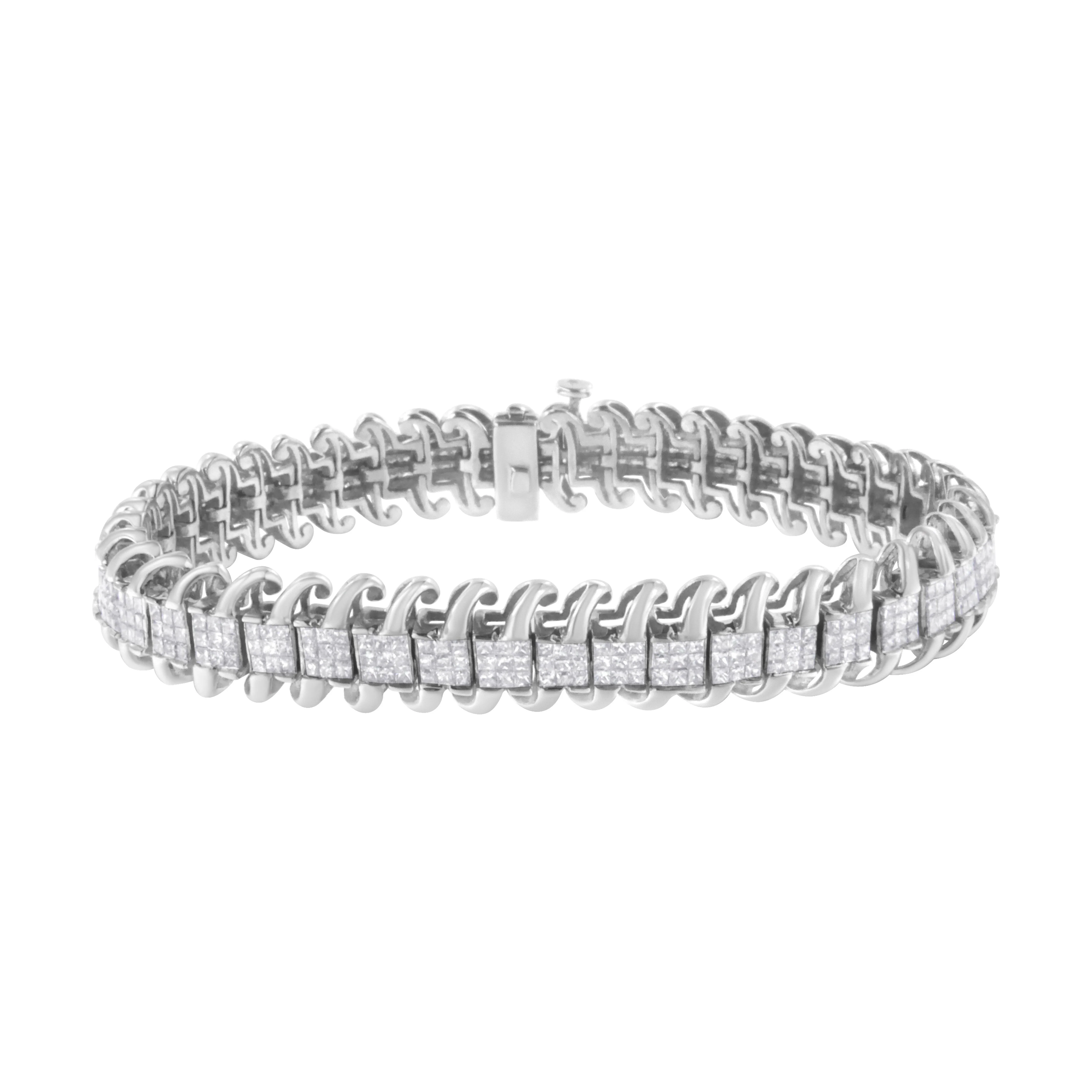 14K White Gold 5.0 Cttw Princess Cut Diamond 7" Invisible Set Wavy S-Link Tennis Bracelet (G-H Color, SI1-SI2 Clarity) - Image 6