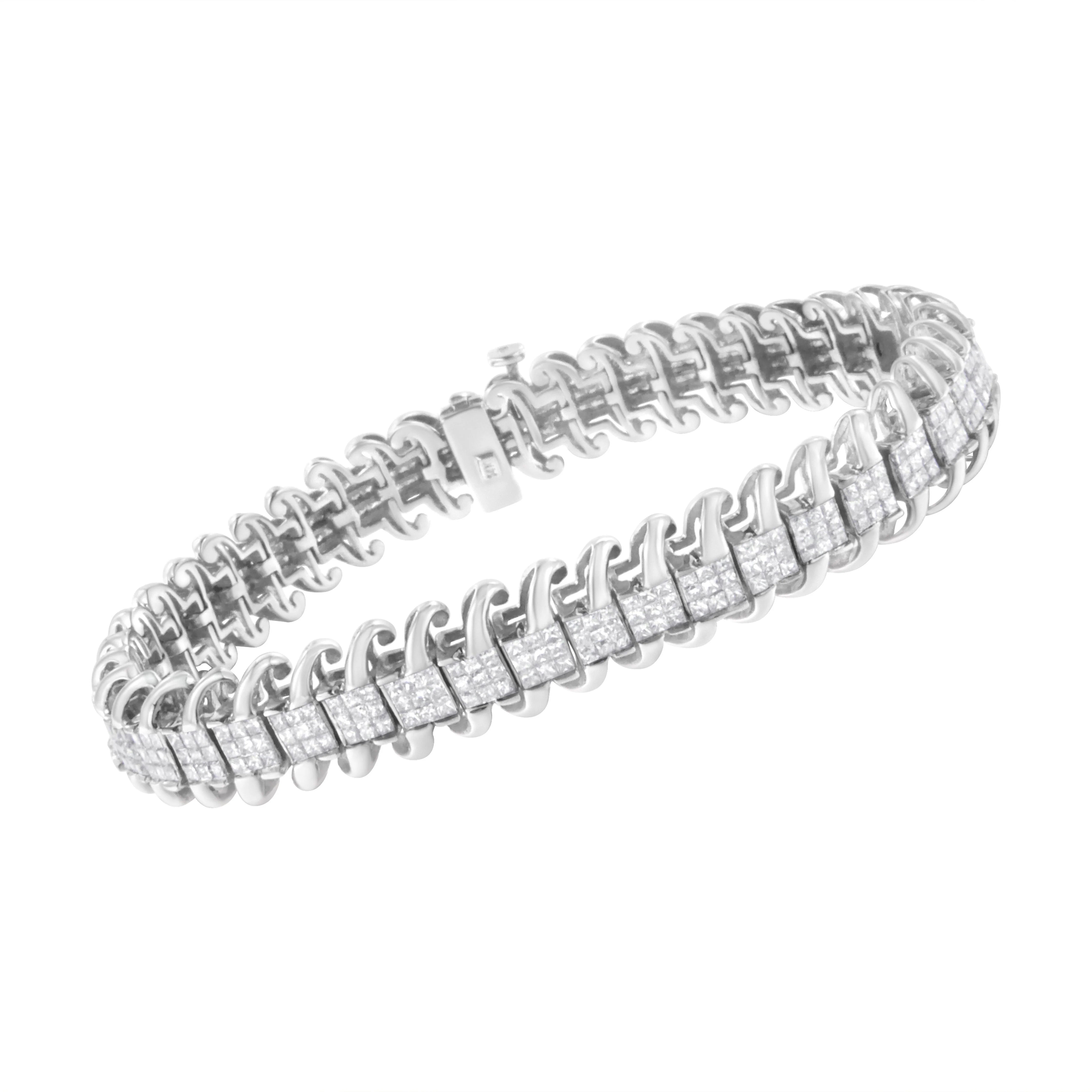 14K White Gold 5.0 Cttw Princess Cut Diamond 7" Invisible Set Wavy S-Link Tennis Bracelet (G-H Color, SI1-SI2 Clarity) - Image 8