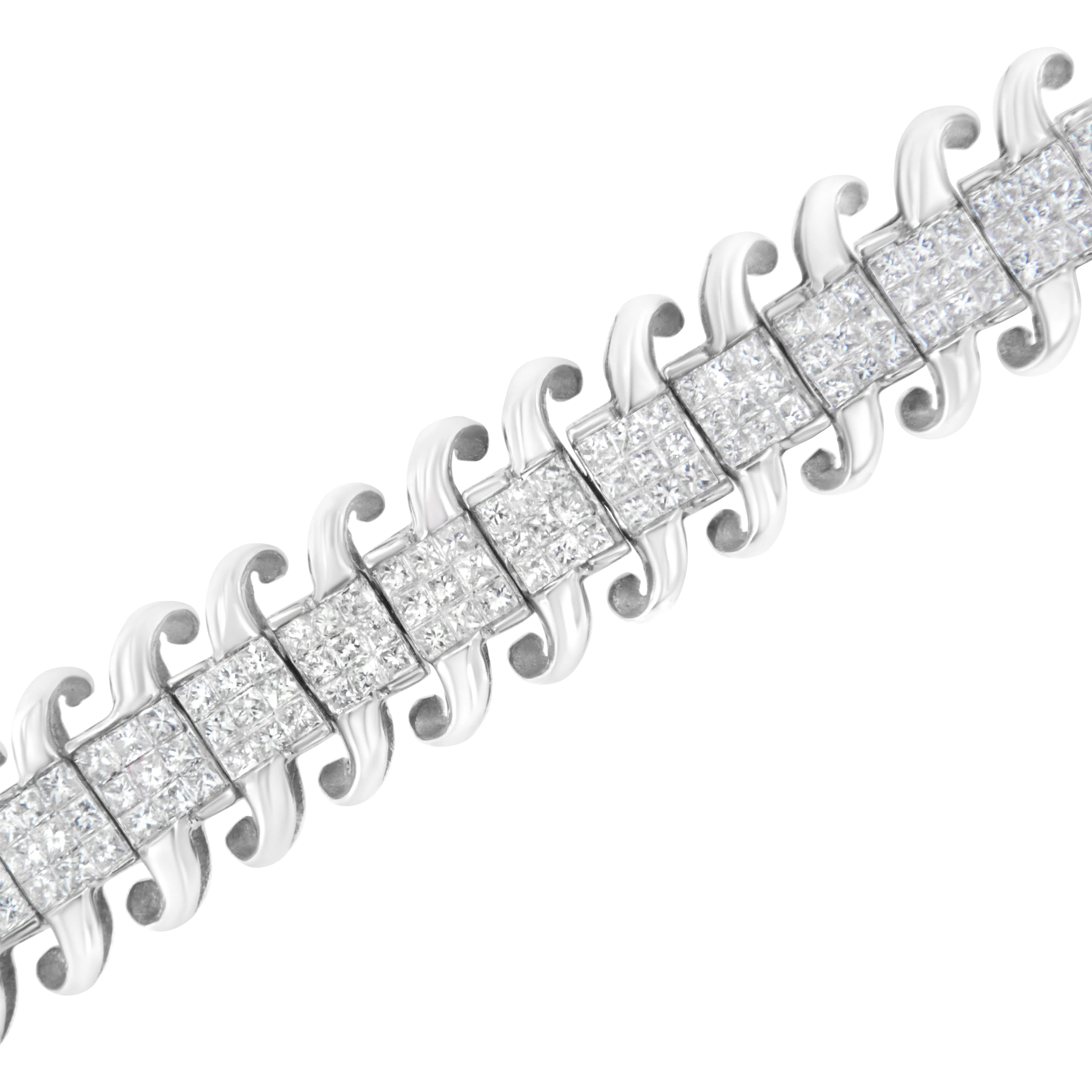 14K White Gold 5.0 Cttw Princess Cut Diamond 7" Invisible Set Wavy S-Link Tennis Bracelet (G-H Color, SI1-SI2 Clarity) - Image 9
