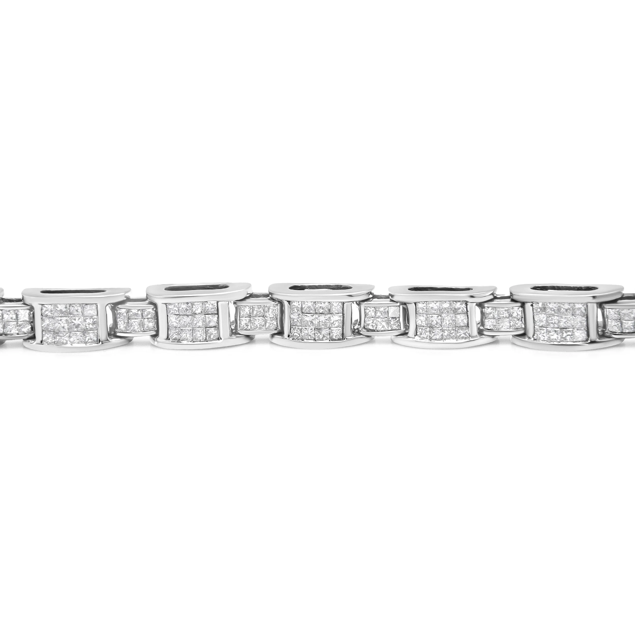 14K White Gold 5.0 Cttw Princess Cut Diamond Invisible Set Alternating Size D Shaped Links Tennis Bracelet (H-I Color, SI2-I1 Clarity) - 7†- Image 10