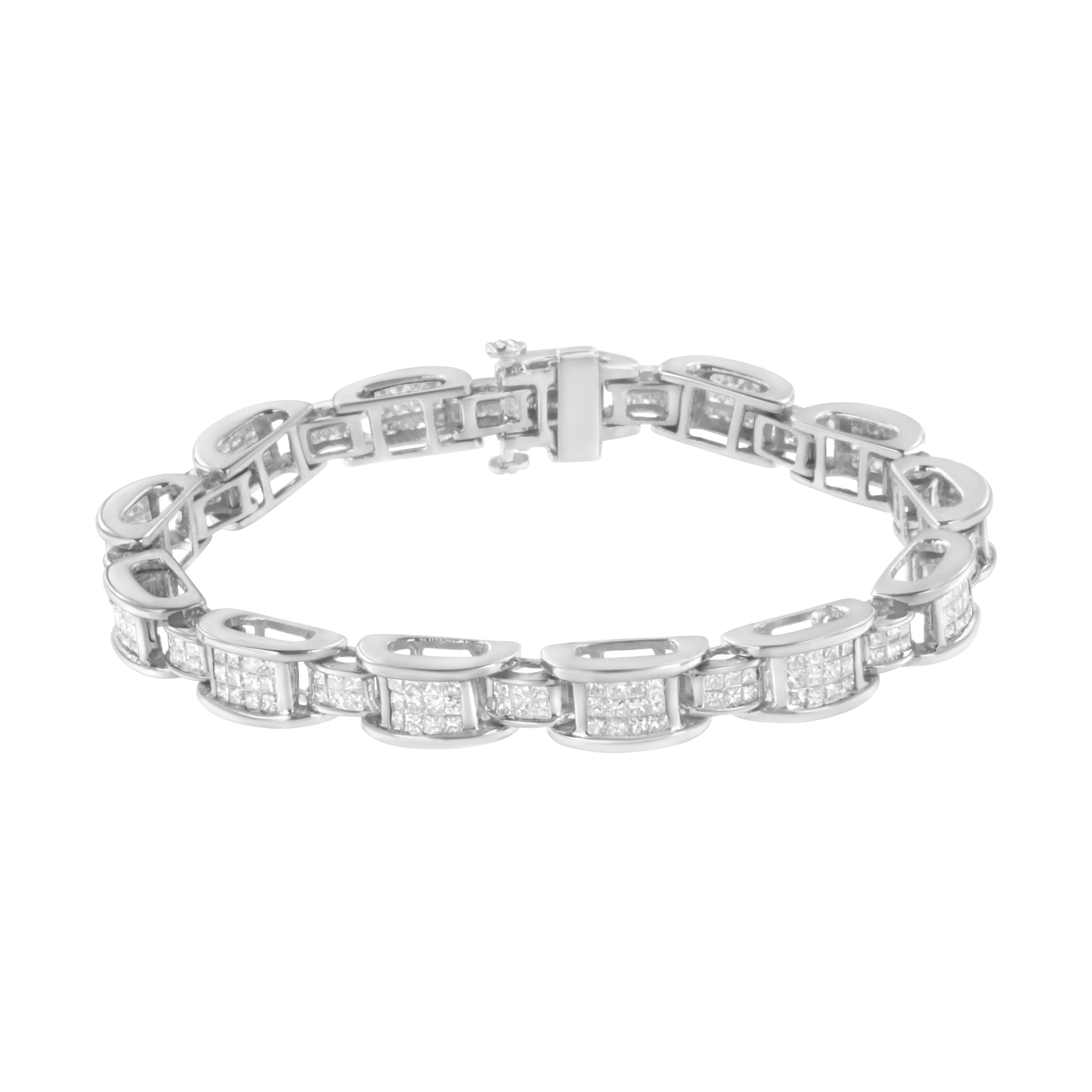 14K White Gold 5.0 Cttw Princess Cut Diamond Invisible Set Alternating Size D Shaped Links Tennis Bracelet (H-I Color, SI2-I1 Clarity) - 7†- Image 2