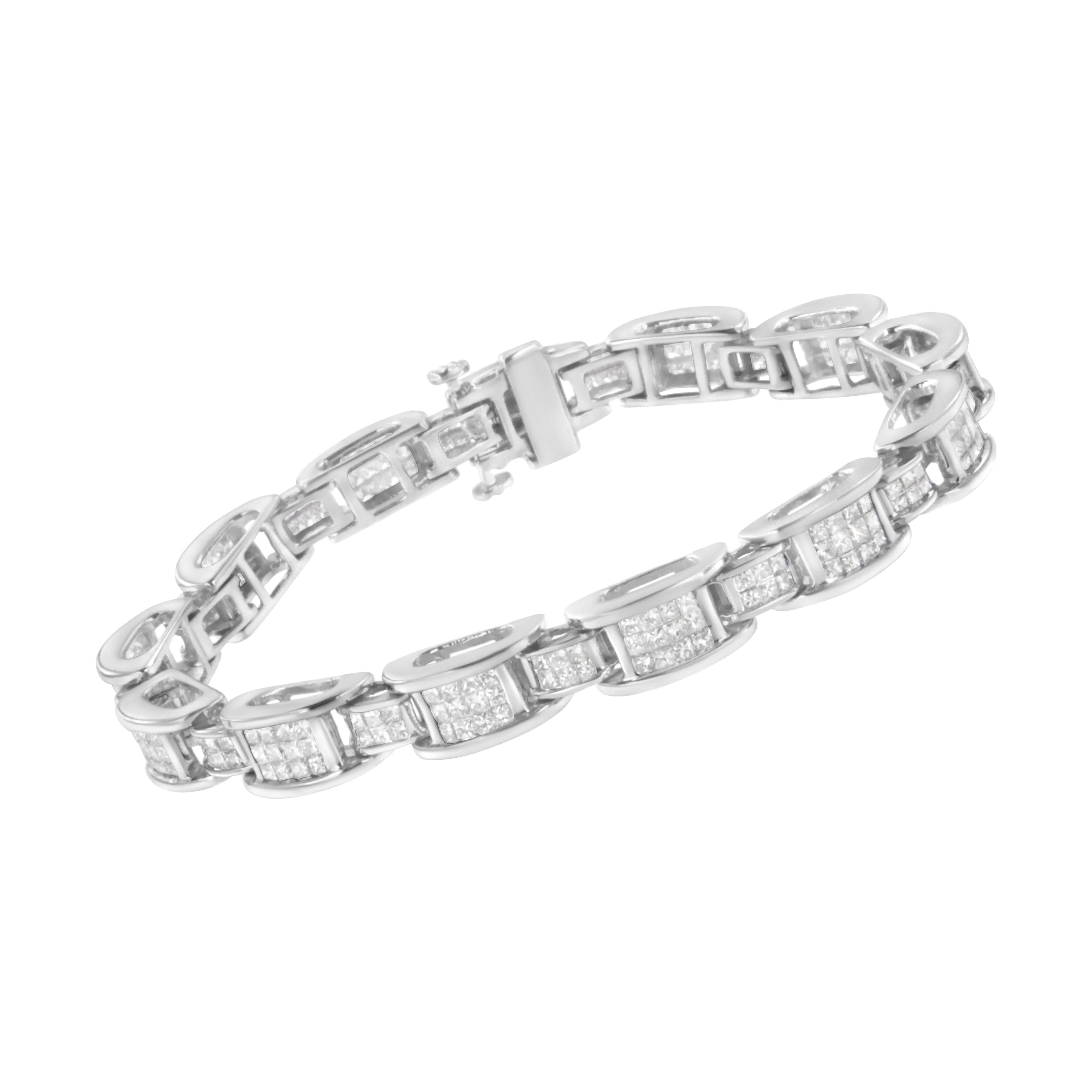 14K White Gold 5.0 Cttw Princess Cut Diamond Invisible Set Alternating Size D Shaped Links Tennis Bracelet (H-I Color, SI2-I1 Clarity) - 7†- Image 3