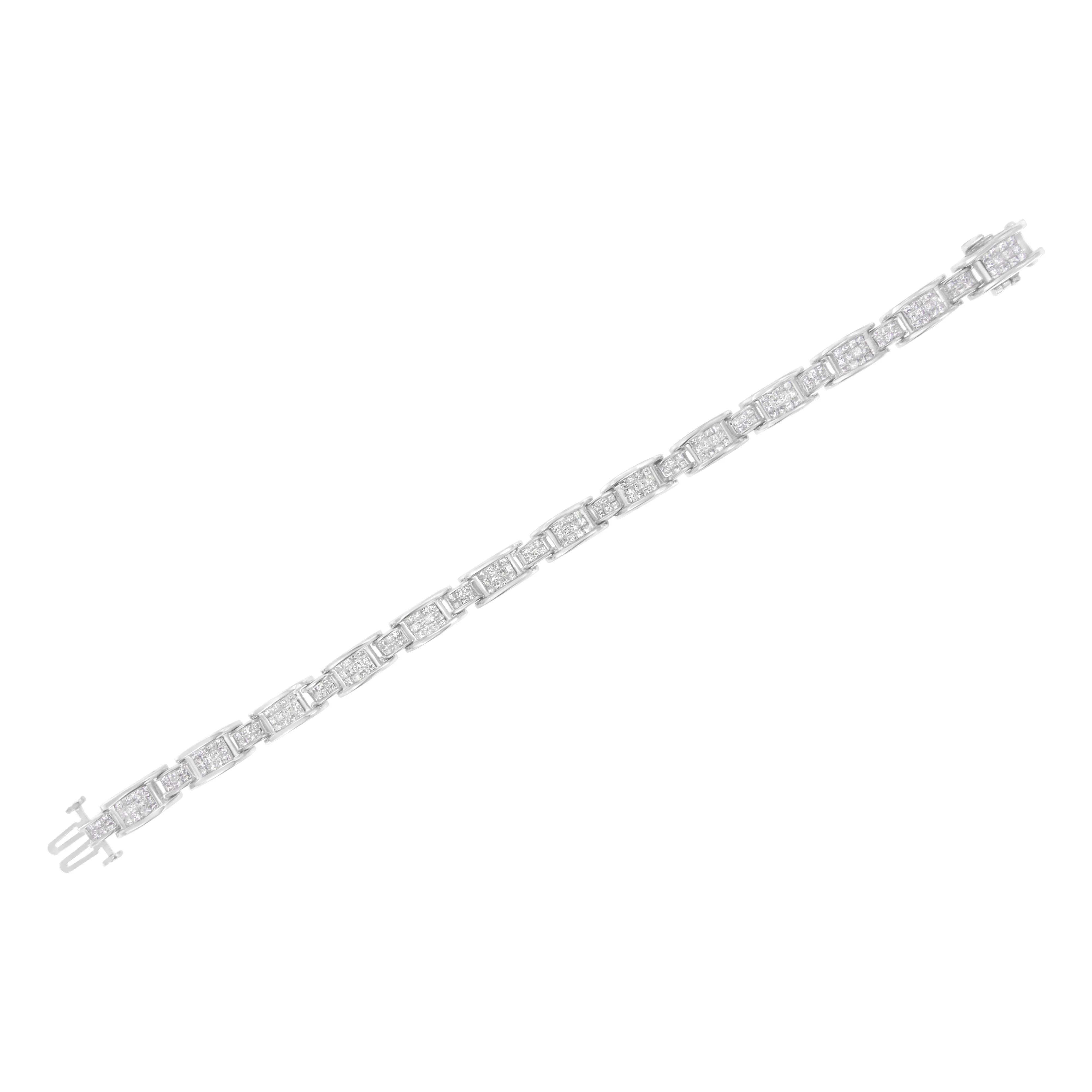 14K White Gold 5.0 Cttw Princess Cut Diamond Invisible Set Alternating Size D Shaped Links Tennis Bracelet (H-I Color, SI2-I1 Clarity) - 7†- Image 5