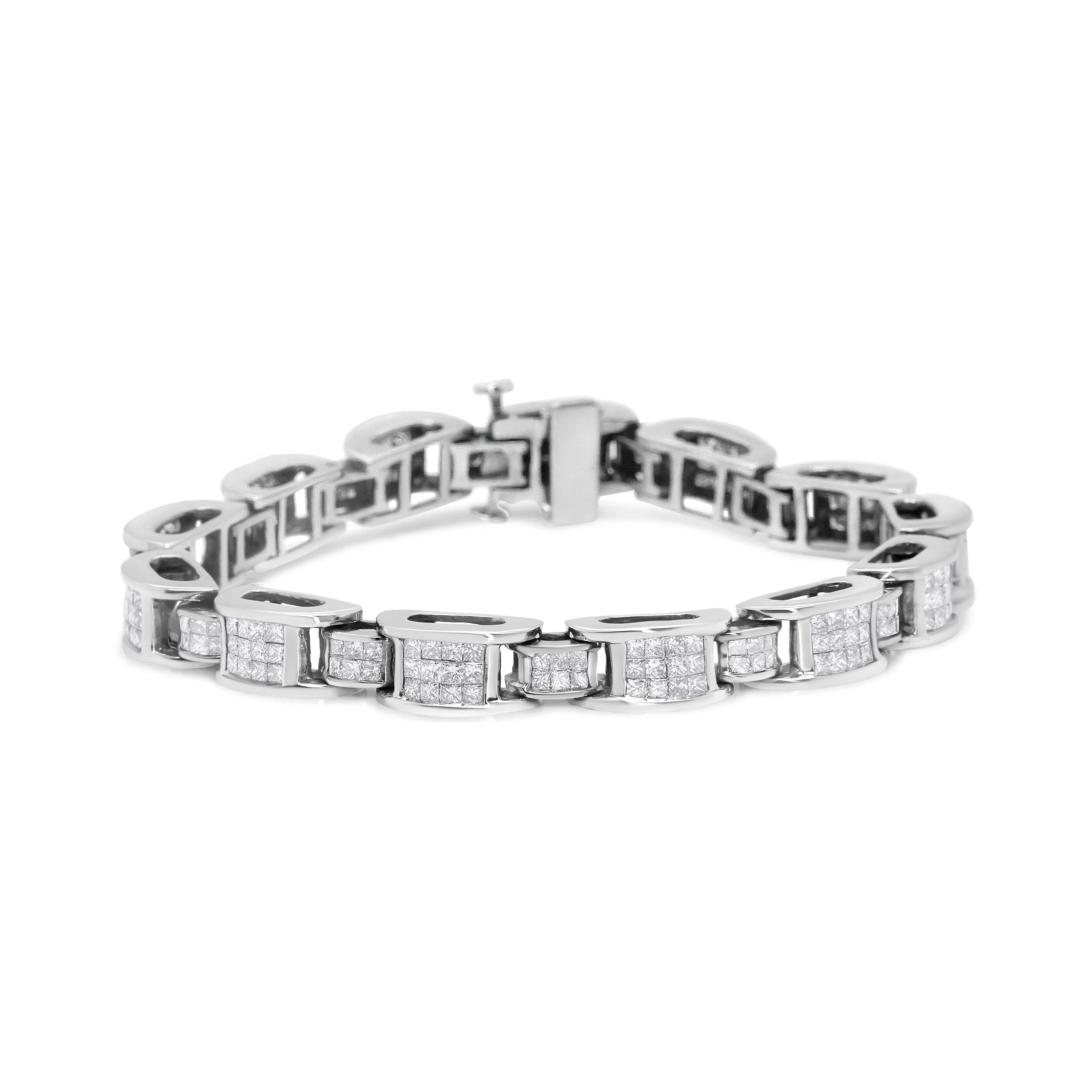 14K White Gold 5.0 Cttw Princess Cut Diamond Invisible Set Alternating Size D Shaped Links Tennis Bracelet (H-I Color, SI2-I1 Clarity) - 7†- Image 6