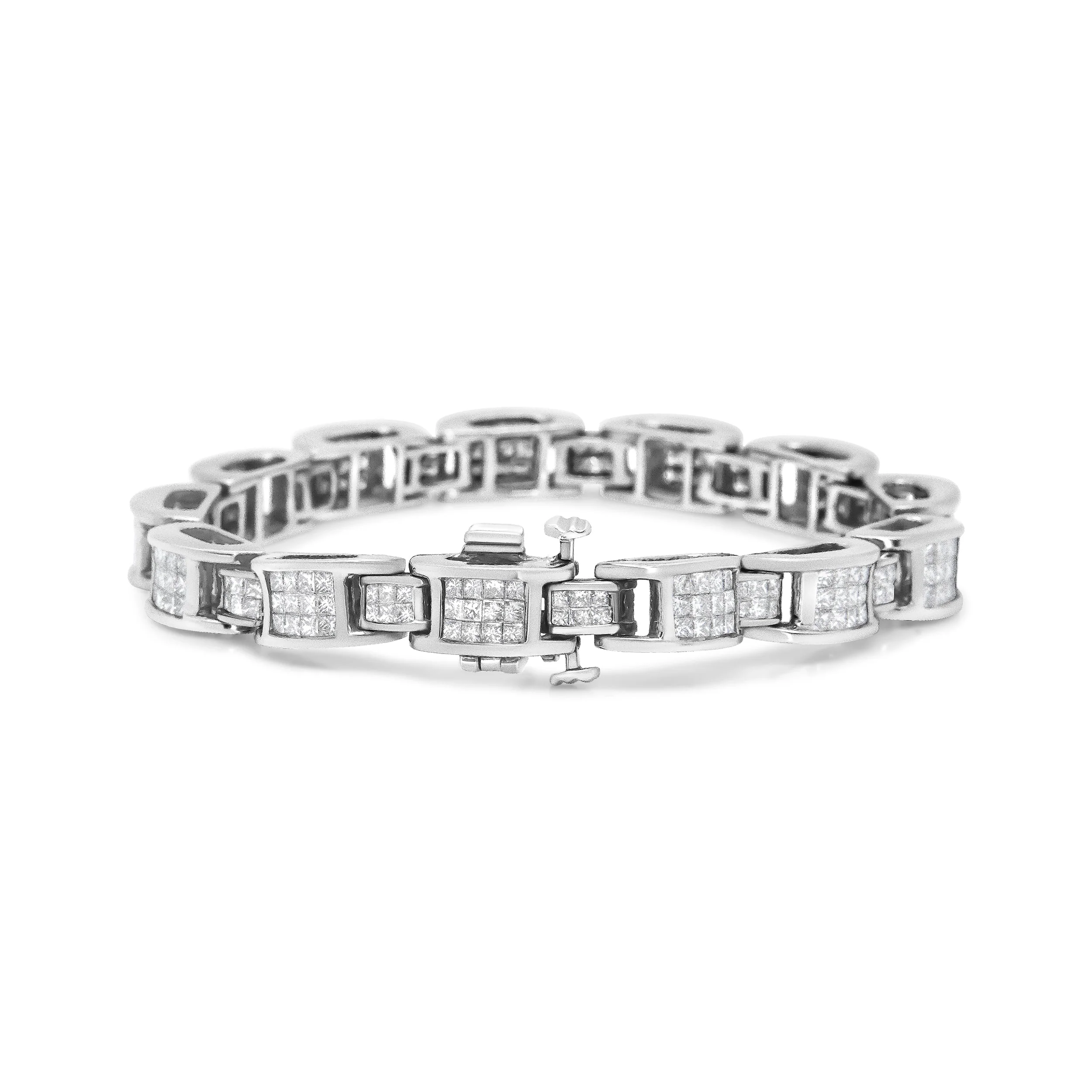 14K White Gold 5.0 Cttw Princess Cut Diamond Invisible Set Alternating Size D Shaped Links Tennis Bracelet (H-I Color, SI2-I1 Clarity) - 7†- Image 7