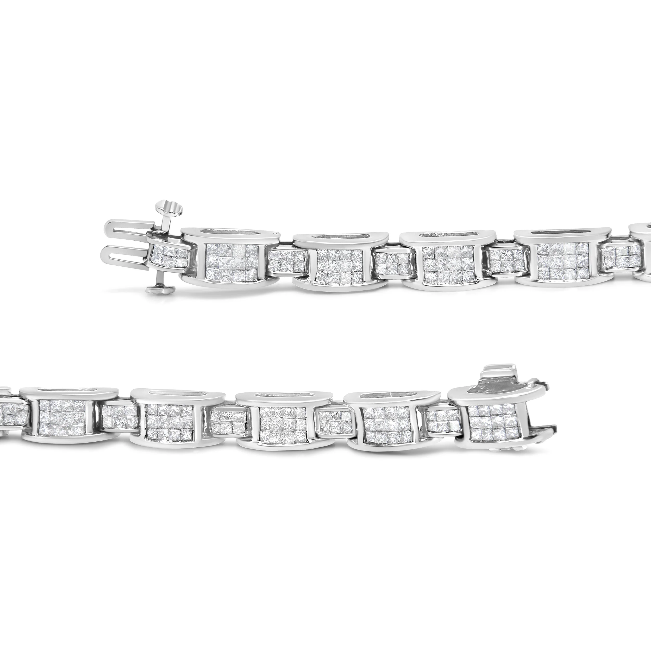 14K White Gold 5.0 Cttw Princess Cut Diamond Invisible Set Alternating Size D Shaped Links Tennis Bracelet (H-I Color, SI2-I1 Clarity) - 7†- Image 9