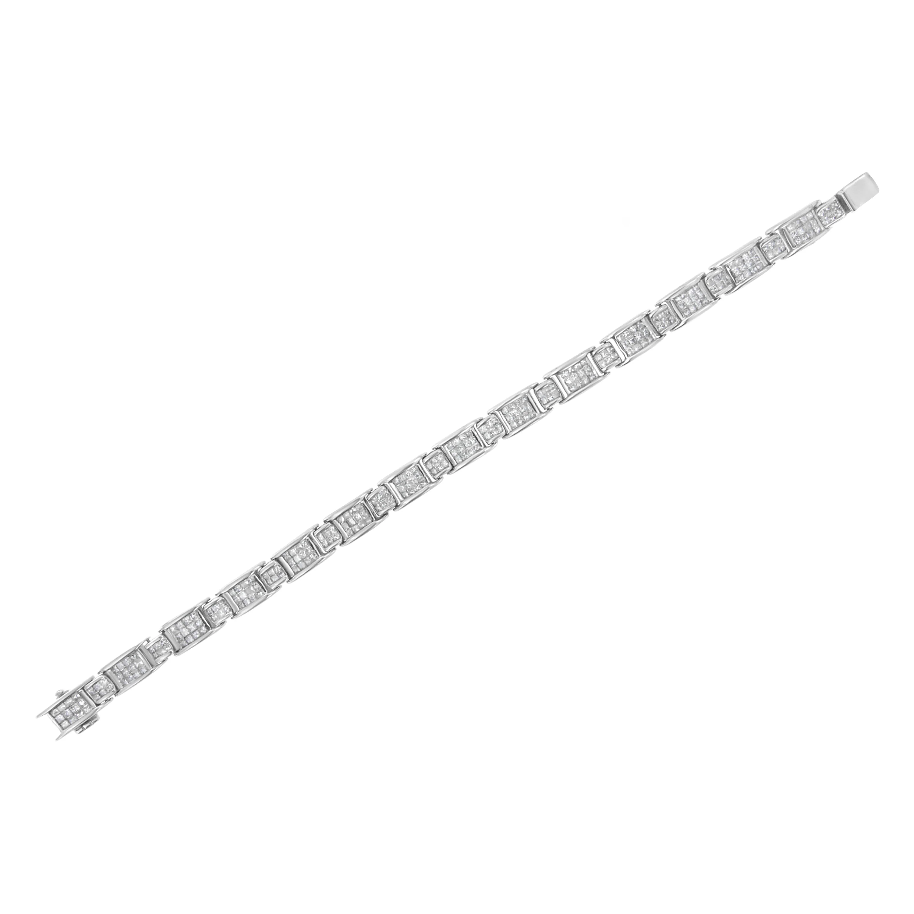 14K White Gold 5.0 Cttw Princess-Cut Diamond Rectangular Alternating Station 7" Tennis Bracelet (G-H Color, SI1-SI2 Clarity) - Image 10