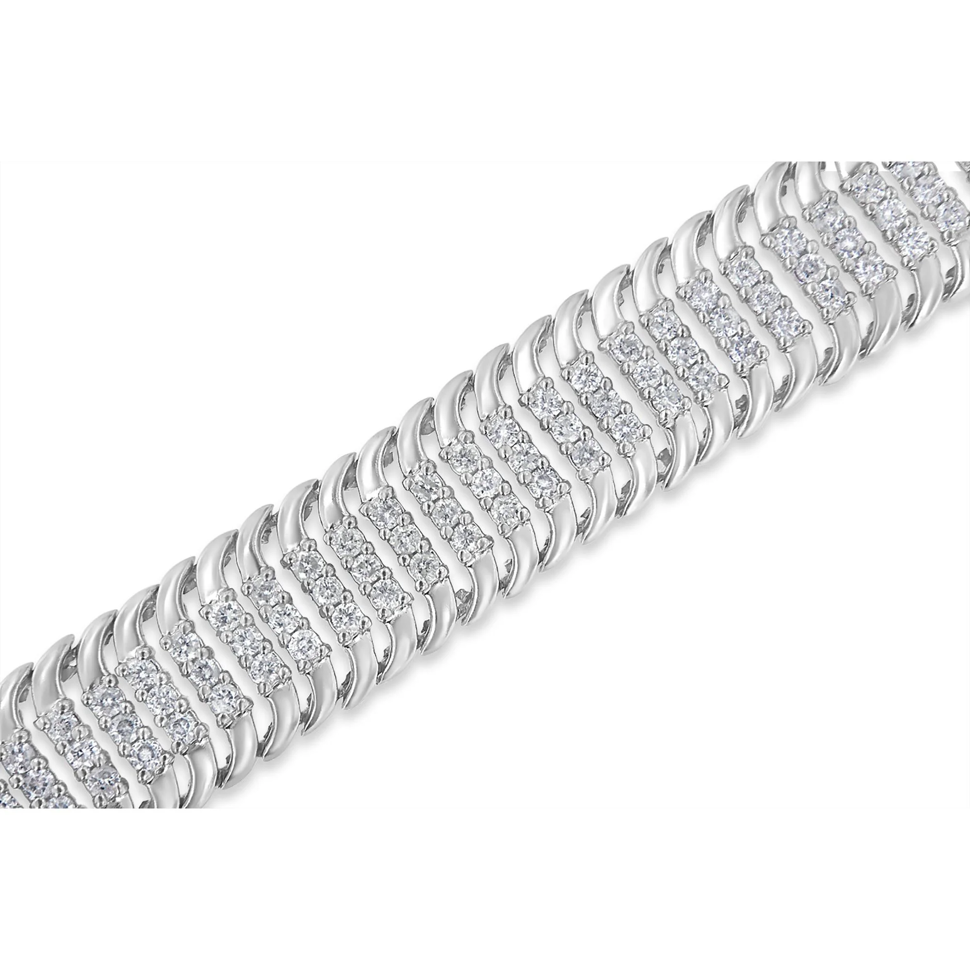 14K White Gold 5.0 Cttw Round Brilliant Cut Diamond 7" S Wave Serpentine Tennis Bracelet (H-I Color, I1-I2 Clarity) - Image 3