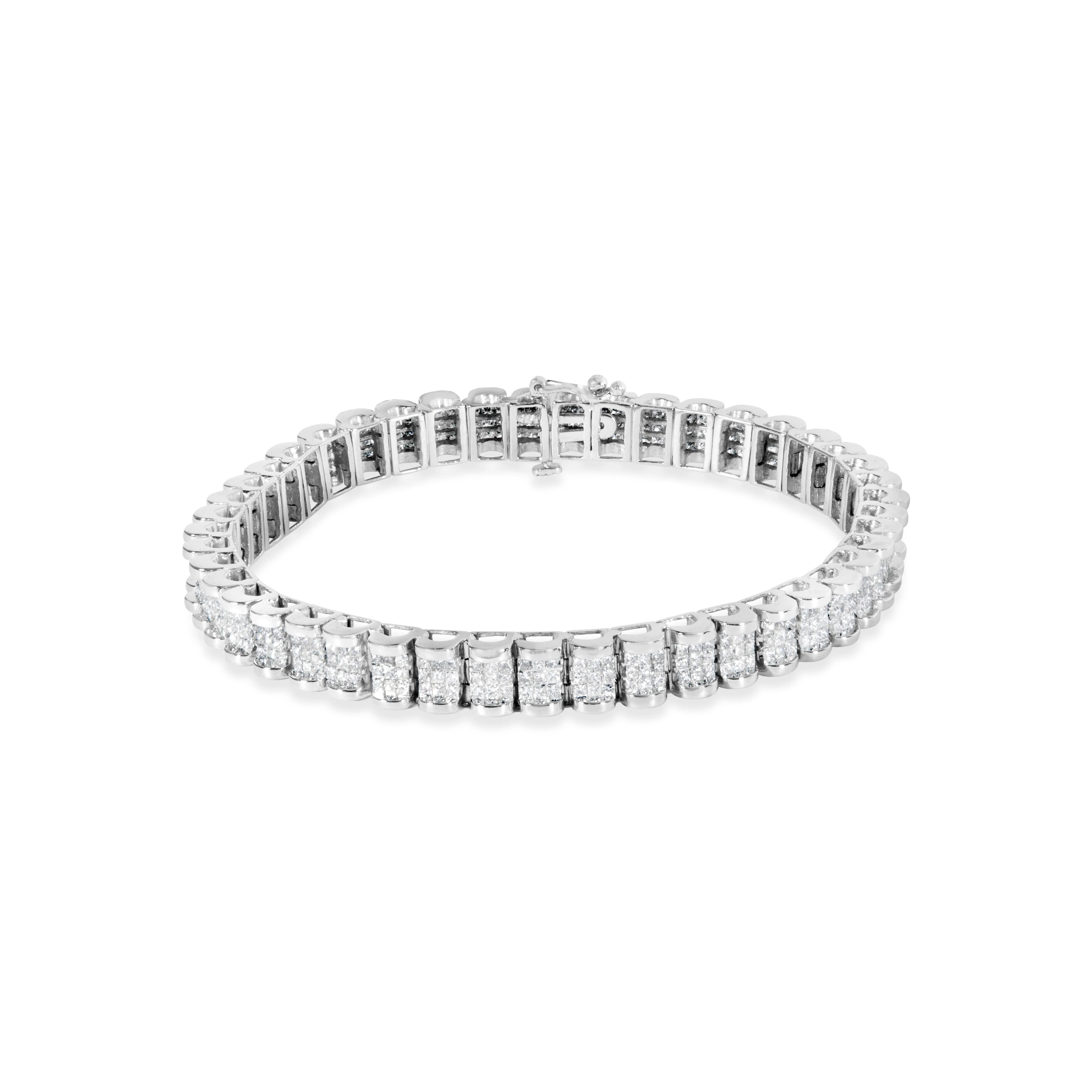 14K White Gold 5.00 Cttw Invisible Set Princess-Cut Diamond Belt and Buckle Tennis 7" Bracelet (H-I Color, SI1-SI2 Clarity) - Image 5