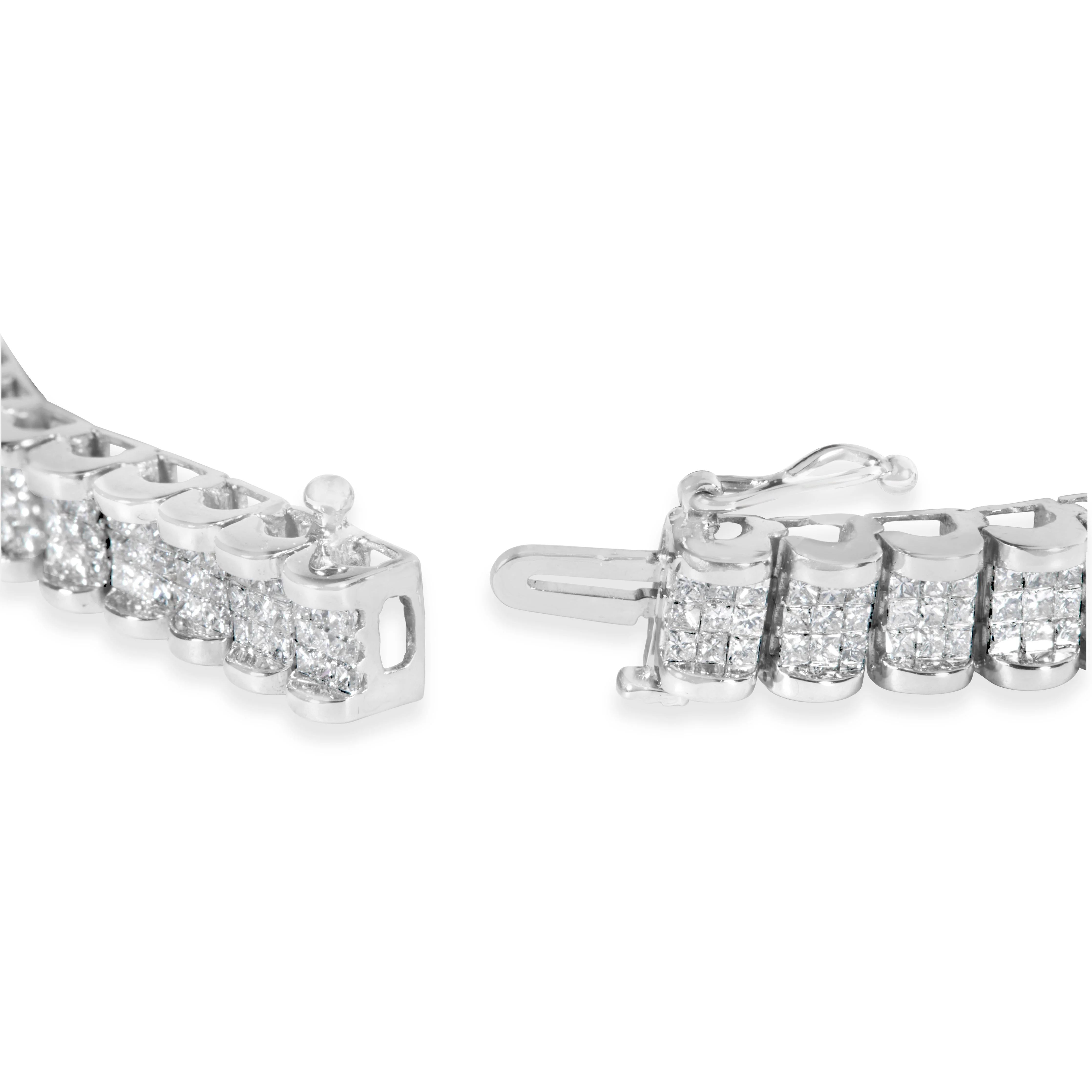 14K White Gold 5.00 Cttw Invisible Set Princess-Cut Diamond Belt and Buckle Tennis 7" Bracelet (H-I Color, SI1-SI2 Clarity) - Image 6
