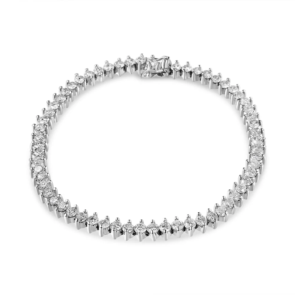 14K White Gold 5 1/2 Cttw Round Diamond 2-Prong Tennis Bracelet (H-I Color, SI2-I1 Clarity) - 7" - Image 6
