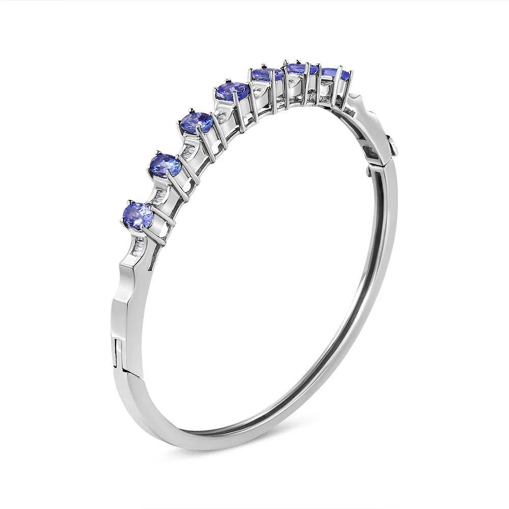 14K White Gold 5 MM Oval Blue Tanzanite and 1/4 Cttw Diamond Bangle (H-I Color, VS2-SI1 Clarity) - Fits wrists up to 7 1/2 Inches - Image 6