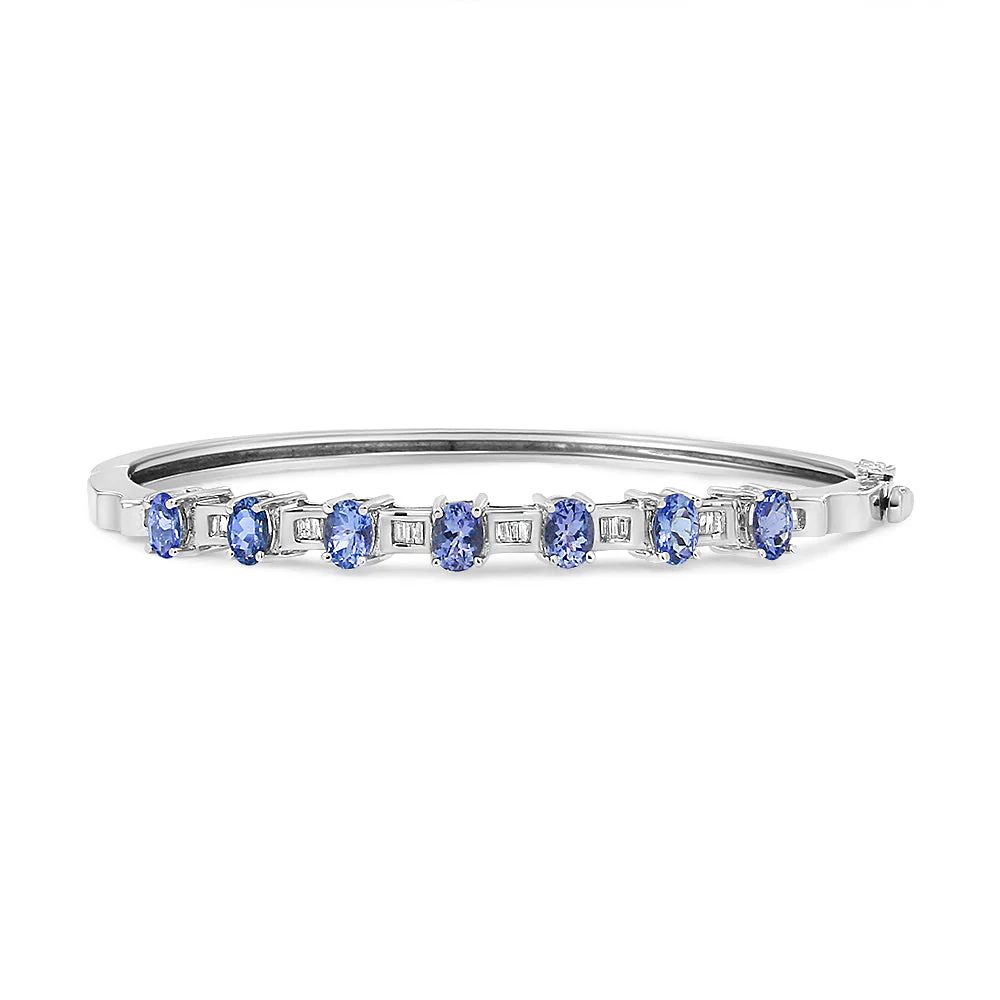 14K White Gold 5 MM Oval Blue Tanzanite and 1/4 Cttw Diamond Bangle (H-I Color, VS2-SI1 Clarity) - Fits wrists up to 7 1/2 Inches - Image 7