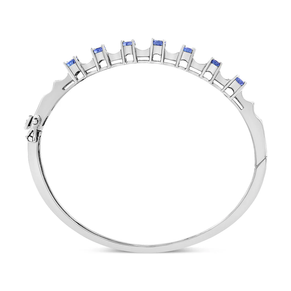14K White Gold 5 MM Oval Blue Tanzanite and 1/4 Cttw Diamond Bangle (H-I Color, VS2-SI1 Clarity) - Fits wrists up to 7 1/2 Inches - Image 8