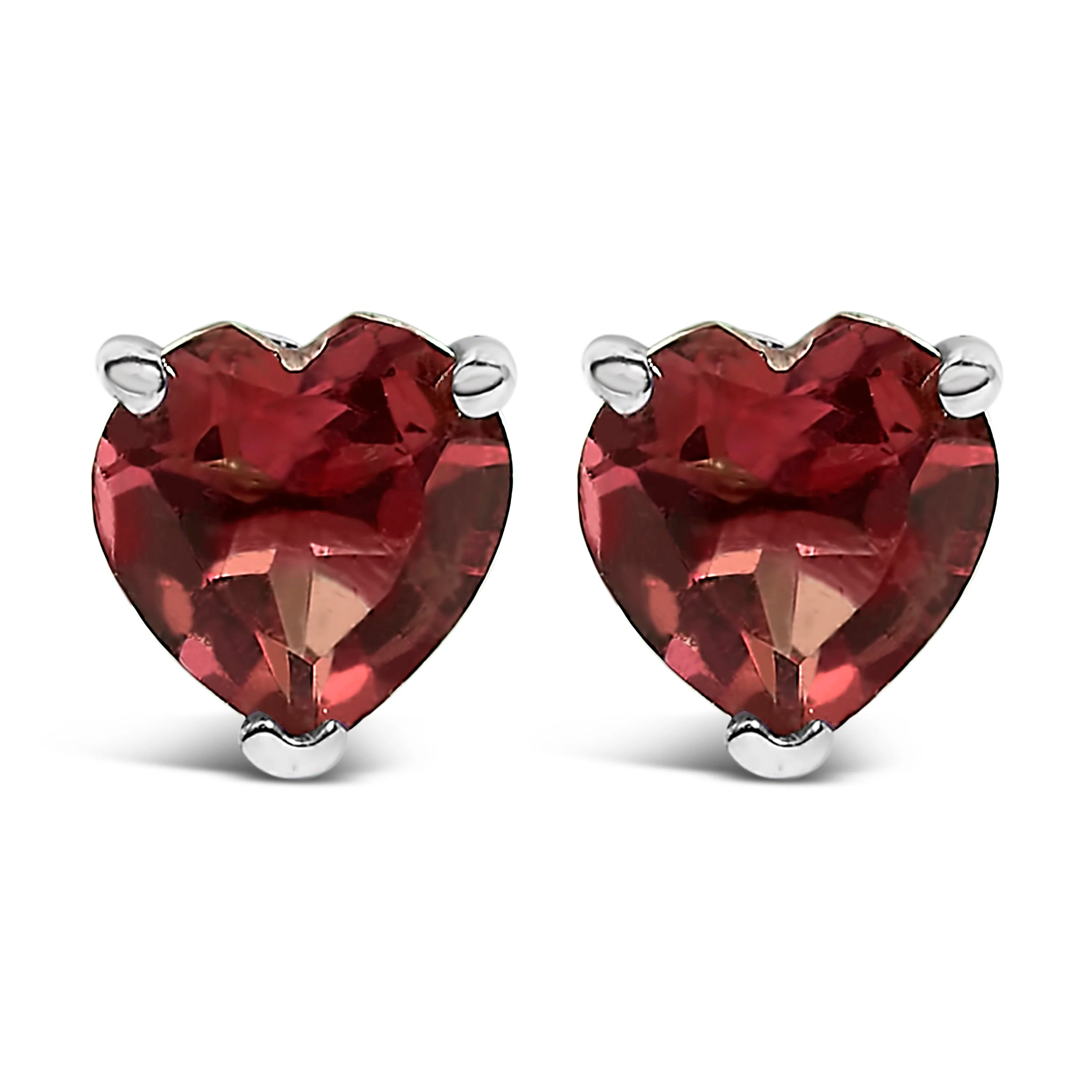 14K White Gold 5MM Heart Cut Purple Amethyst Solitaire Stud Earrings - Image 5
