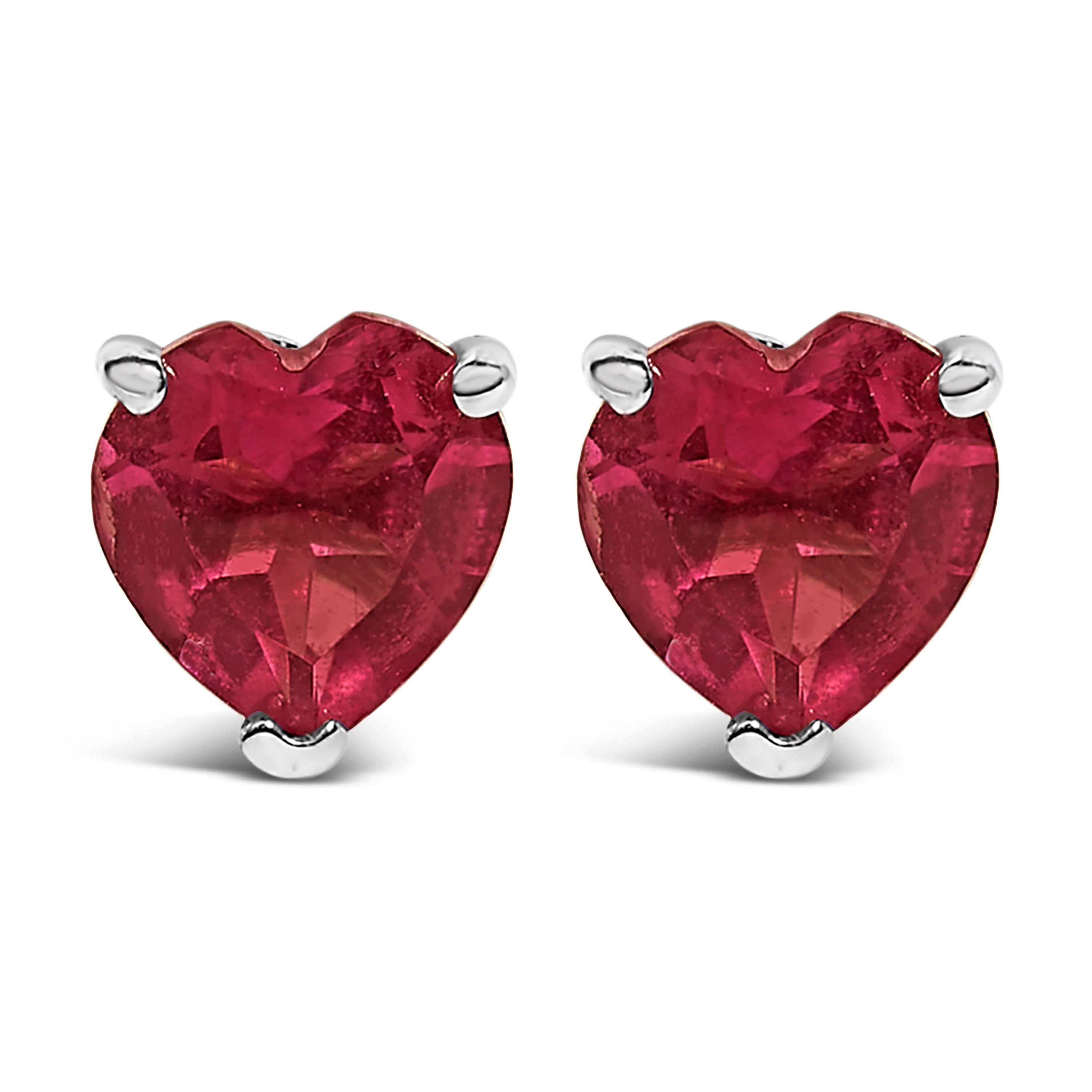 14K White Gold 5MM Heart Cut Purple Amethyst Solitaire Stud Earrings - Image 6