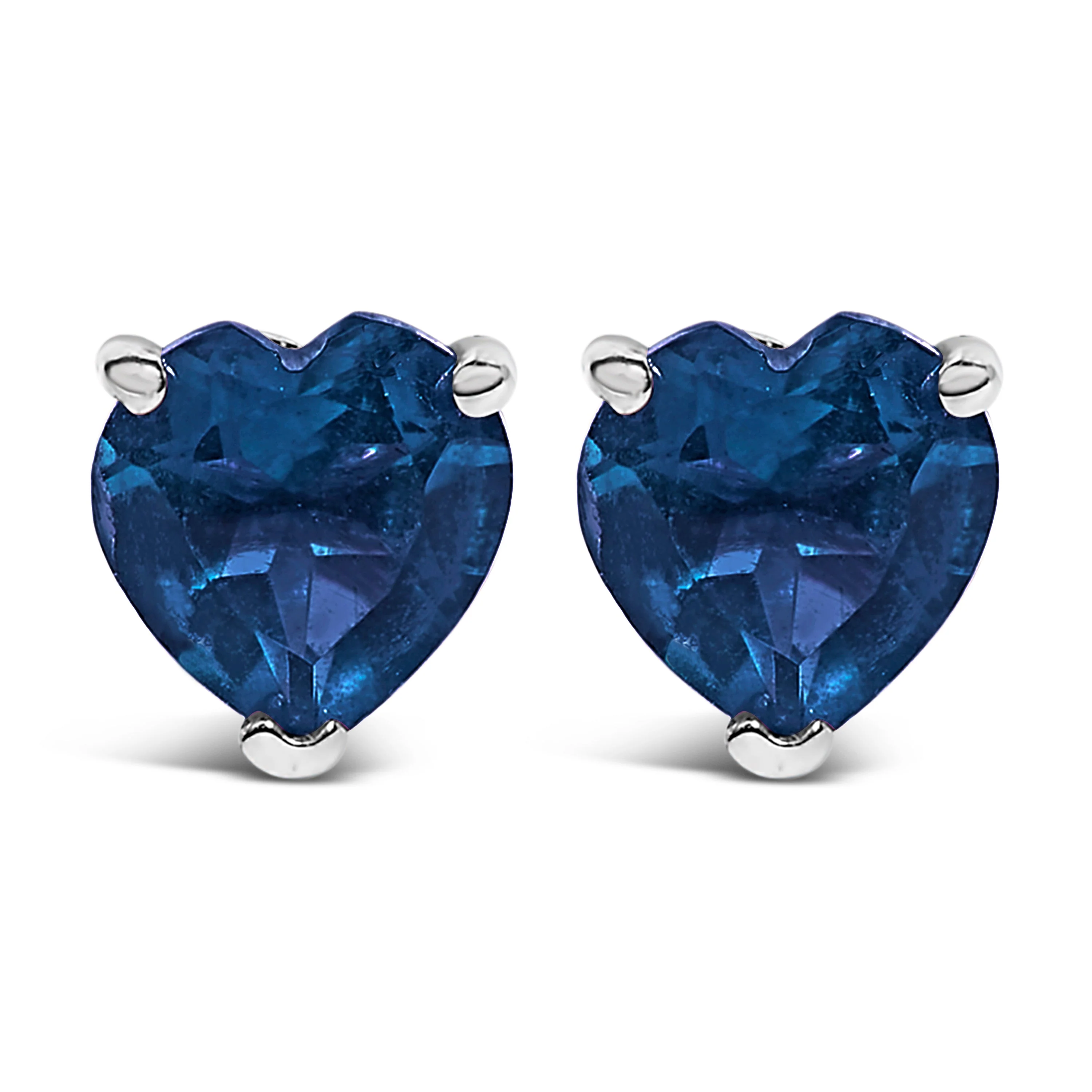 14K White Gold 5MM Heart Cut Purple Amethyst Solitaire Stud Earrings - Image 7