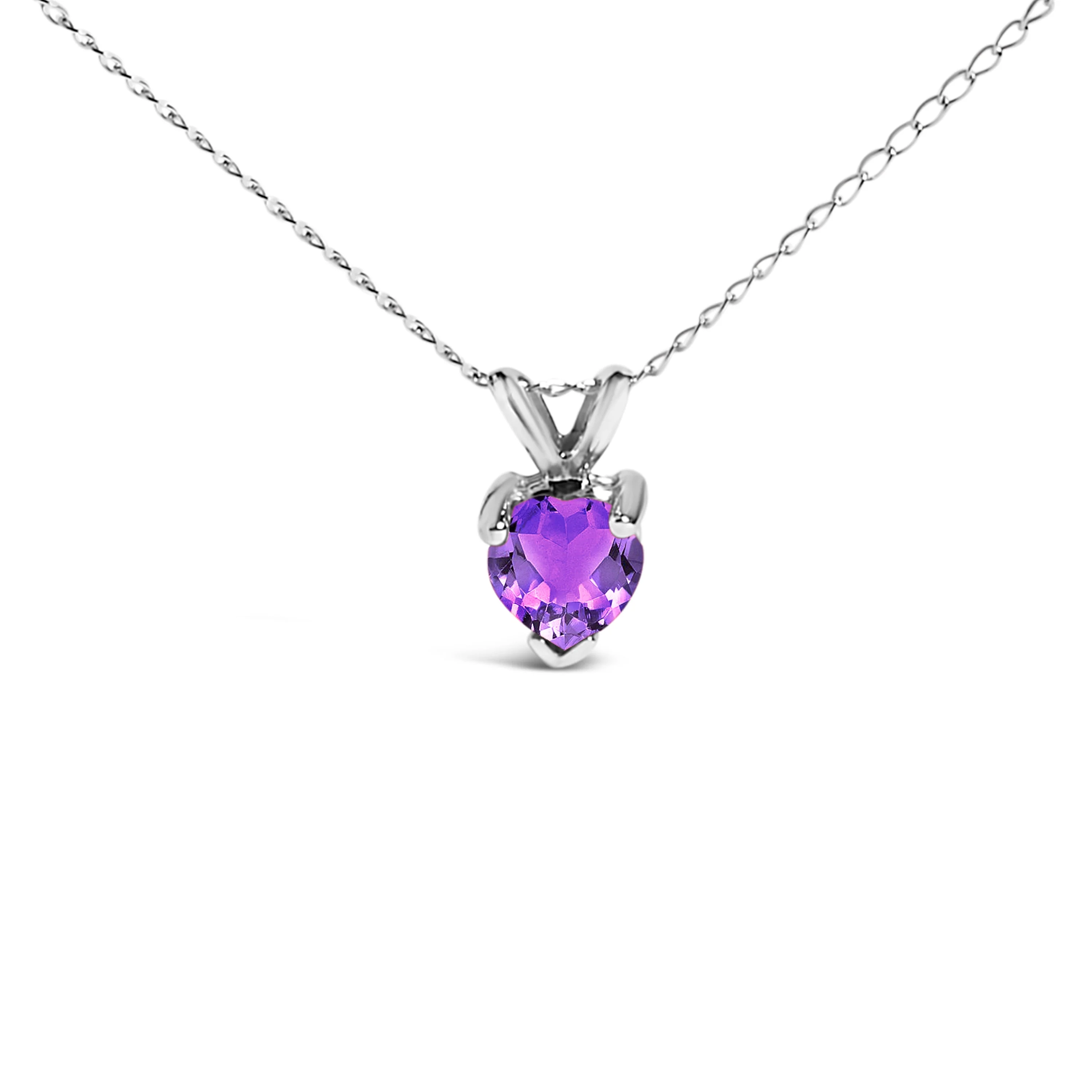 14K White Gold 5X5 MM Heart Shaped Purple Amethyst Solitaire Pendant Necklace - Image 2
