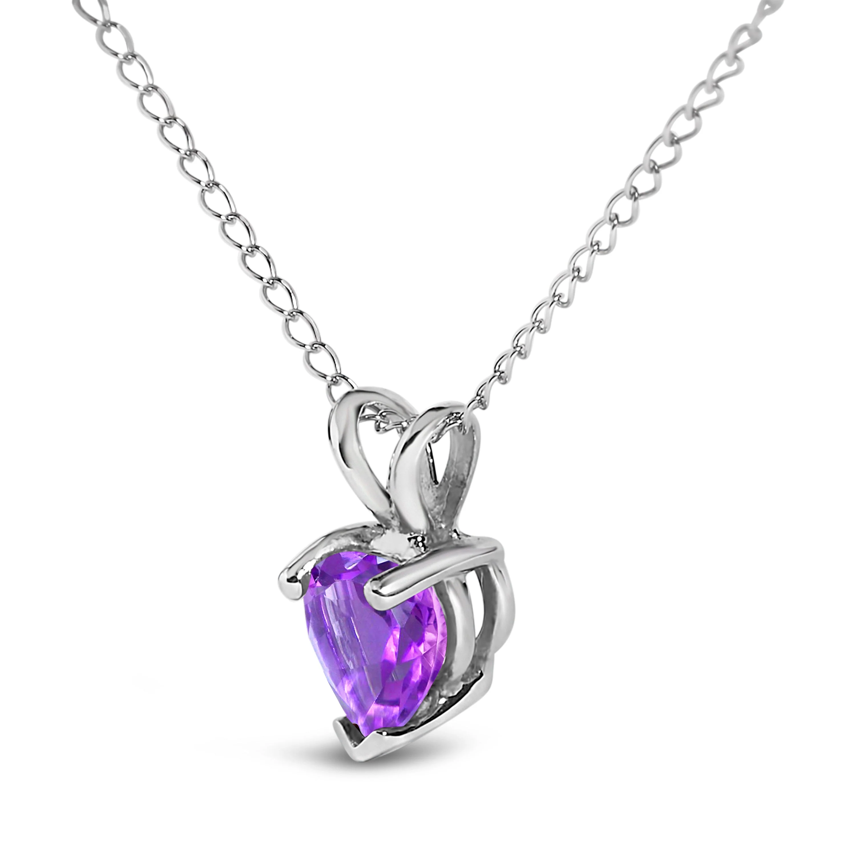 14K White Gold 5X5 MM Heart Shaped Purple Amethyst Solitaire Pendant Necklace - Image 3