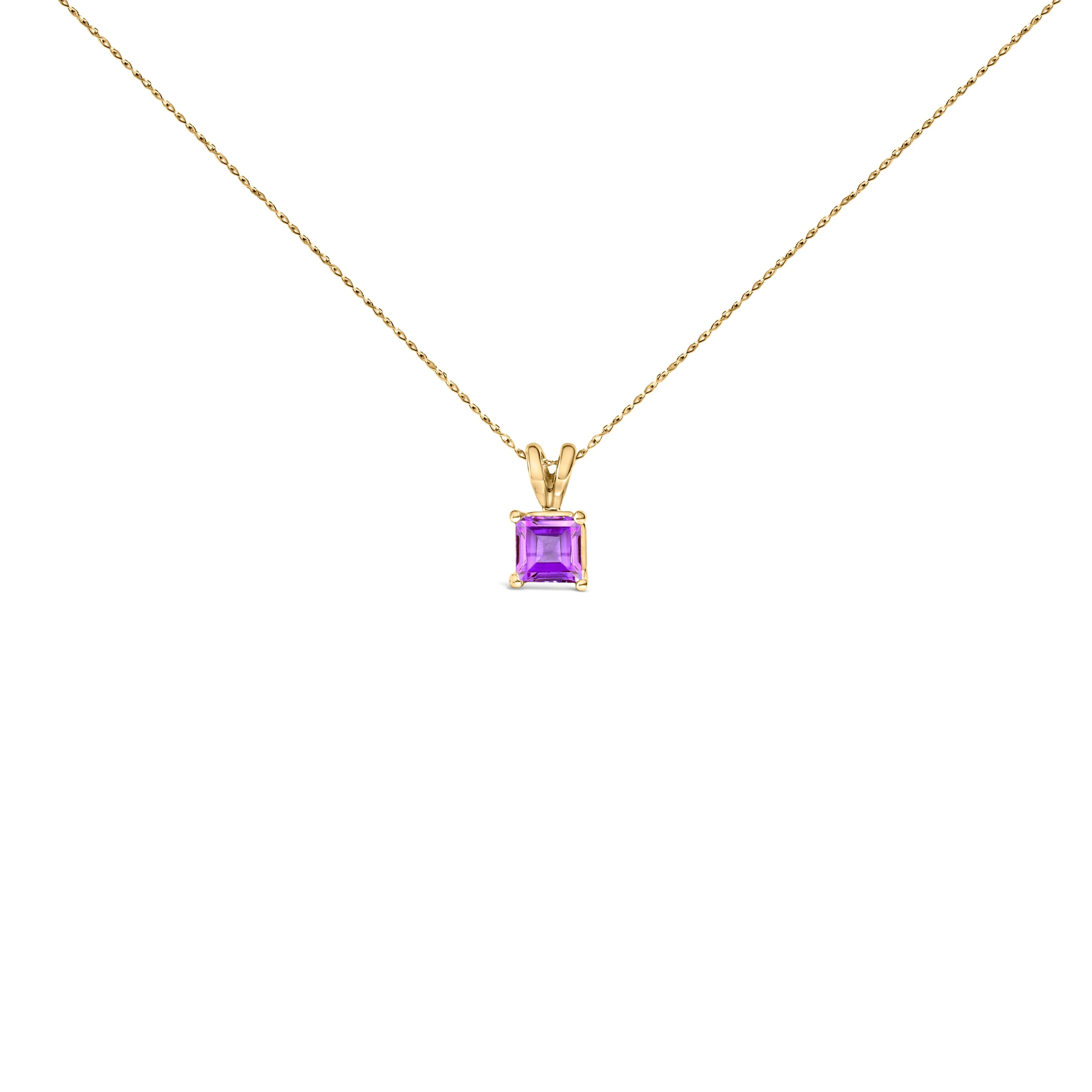 14K White Gold 5x5 MM Square Shaped Purple Amethyst Solitaire Pendant Necklace - Image 8