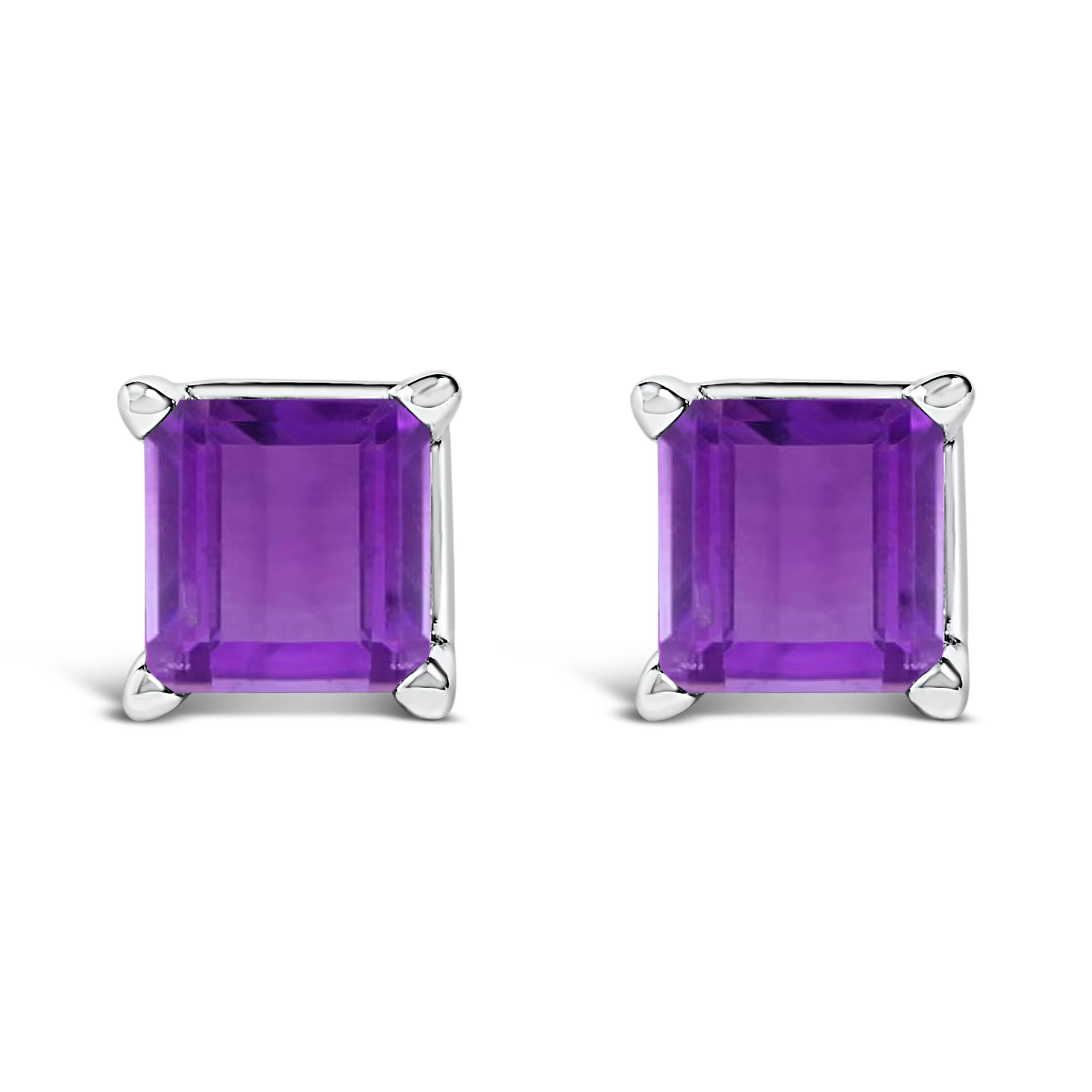 14K White Gold 5x5MM Princess Cut Purple Amethyst Solitaire Stud Earrings