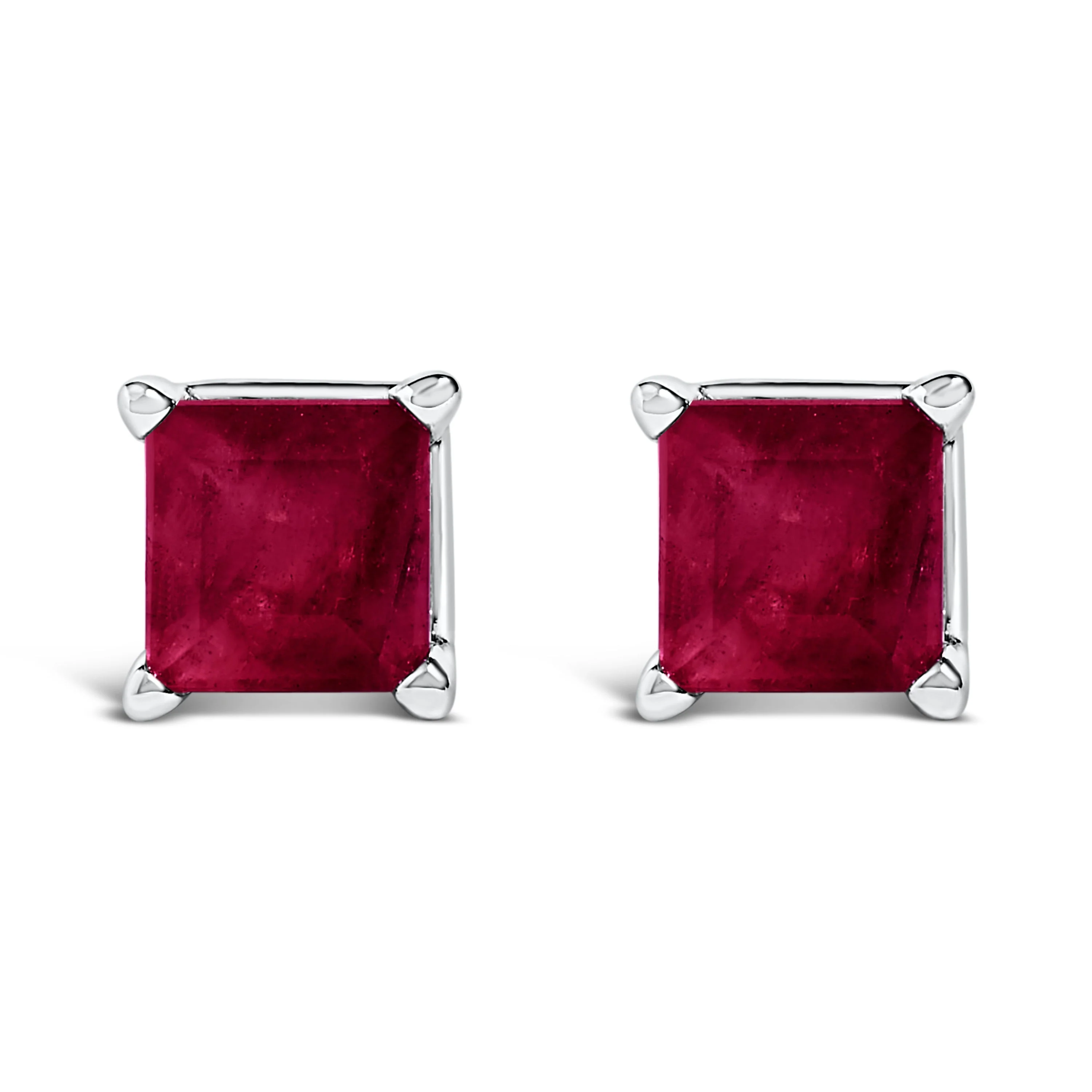 14K White Gold 5x5MM Princess Cut Purple Amethyst Solitaire Stud Earrings - Image 6