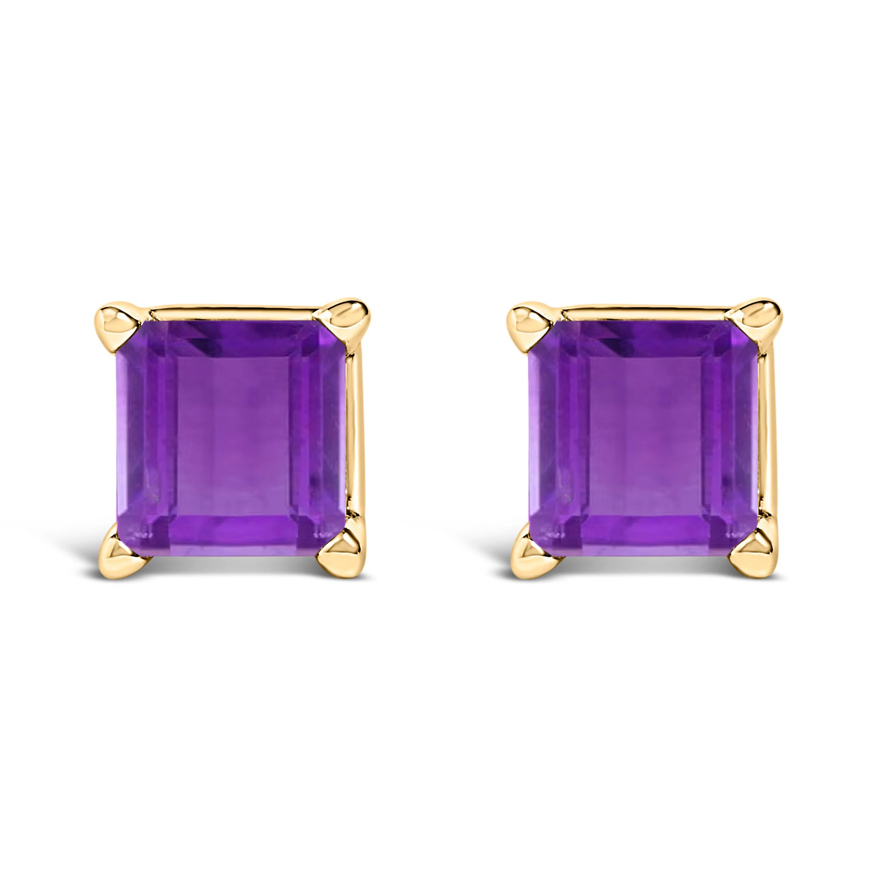 14K White Gold 5x5MM Princess Cut Purple Amethyst Solitaire Stud Earrings - Image 8