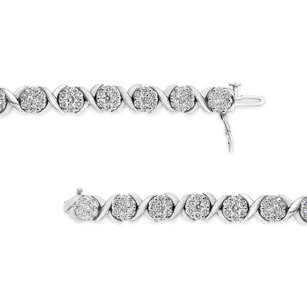 14K White Gold 6-1/3 Cttw Round Brilliant-Cut Diamond Round Cluster & X-Link 7" Tennis Bracelet (I-J Color, SI2-I1 Clarity) - Image 10