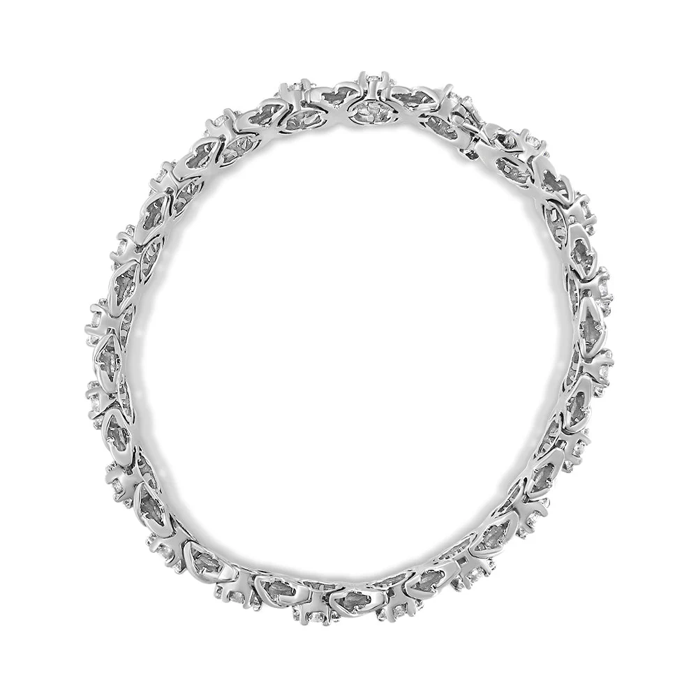 14K White Gold 6-1/3 Cttw Round Brilliant-Cut Diamond Round Cluster & X-Link 7" Tennis Bracelet (I-J Color, SI2-I1 Clarity) - Image 5