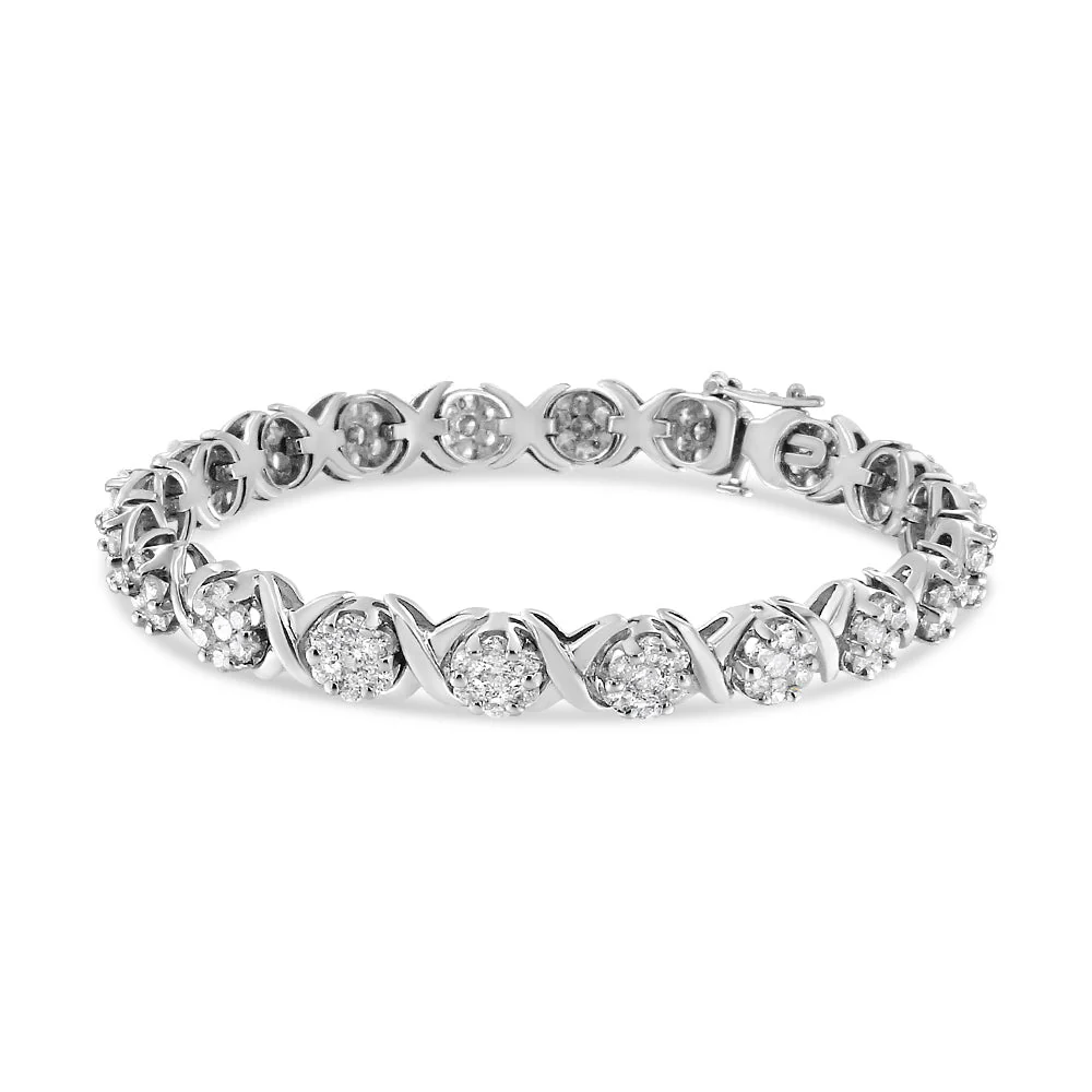 14K White Gold 6-1/3 Cttw Round Brilliant-Cut Diamond Round Cluster & X-Link 7" Tennis Bracelet (I-J Color, SI2-I1 Clarity) - Image 7