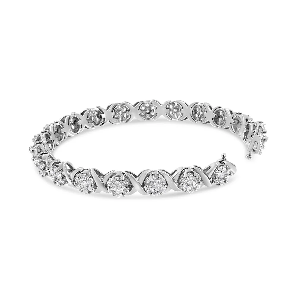 14K White Gold 6-1/3 Cttw Round Brilliant-Cut Diamond Round Cluster & X-Link 7" Tennis Bracelet (I-J Color, SI2-I1 Clarity) - Image 8