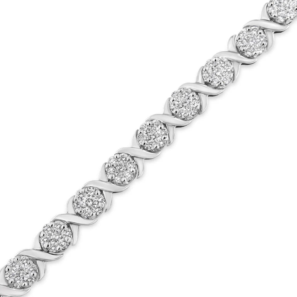 14K White Gold 6-1/3 Cttw Round Brilliant-Cut Diamond Round Cluster & X-Link 7" Tennis Bracelet (I-J Color, SI2-I1 Clarity) - Image 9