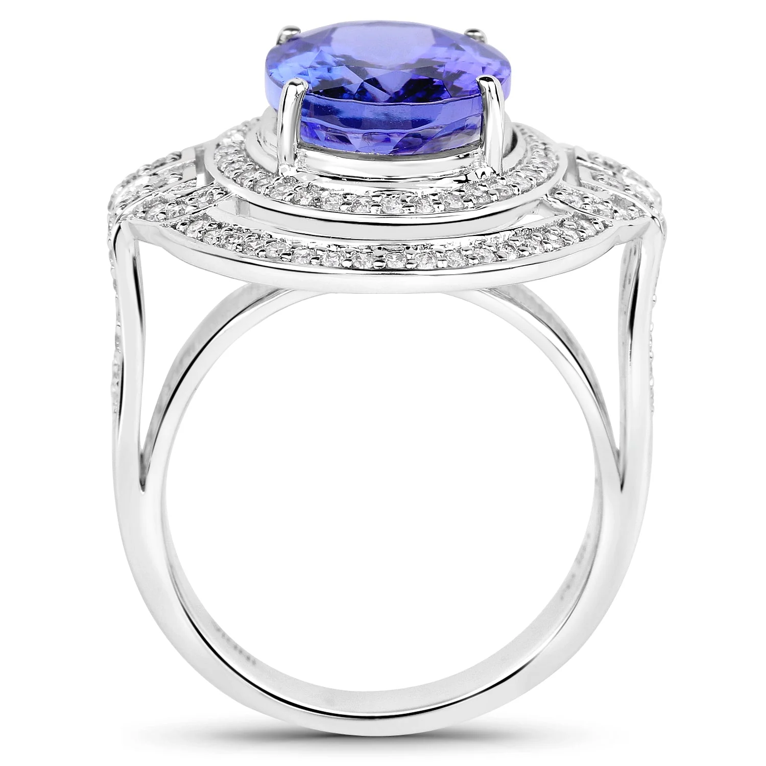 14K White Gold 6.83 Carat Genuine Tanzanite and White Diamond Ring - Image 2