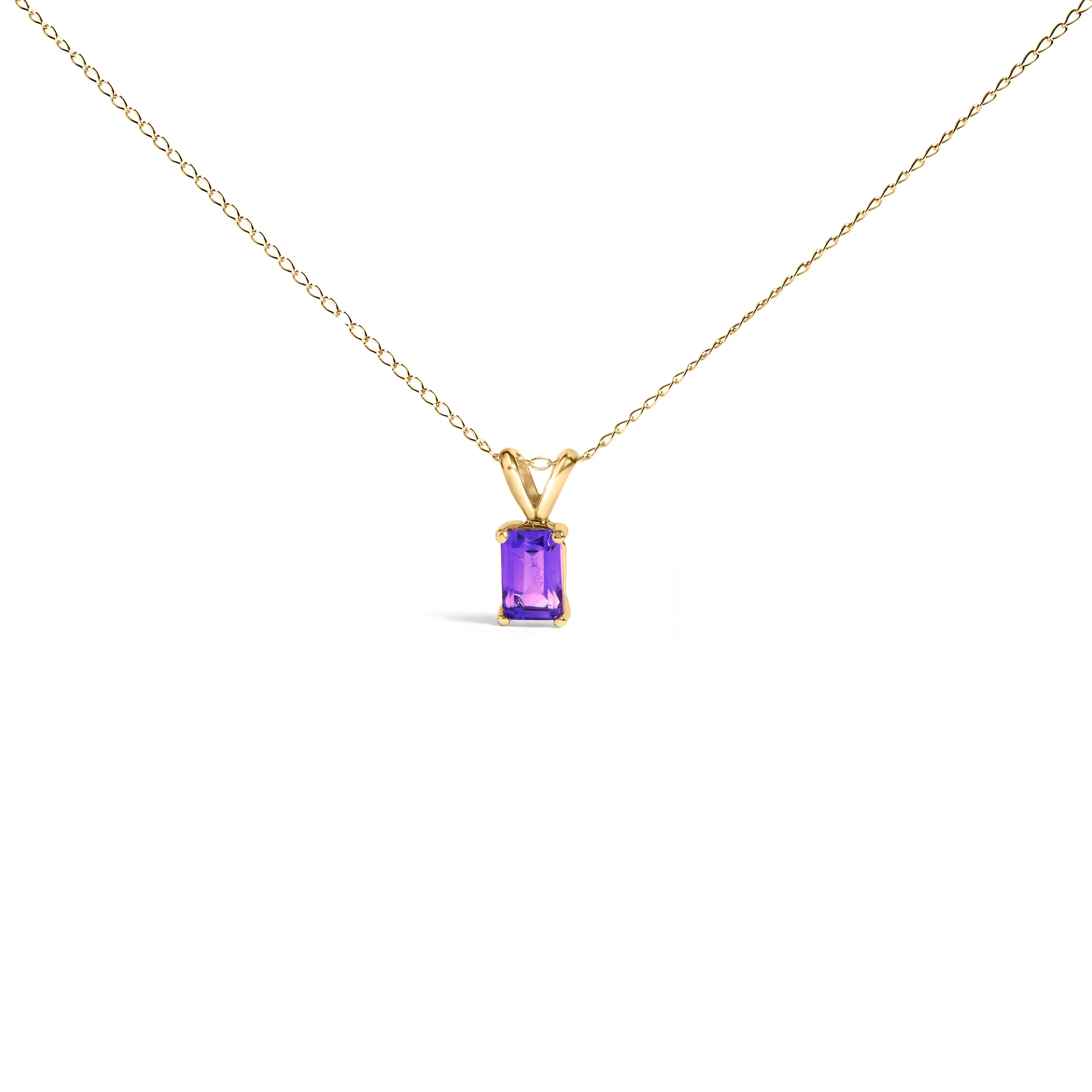 14K White Gold 6x4MM Emerald Cut Purple Amethyst Solitaire Pendant Necklace - Image 8