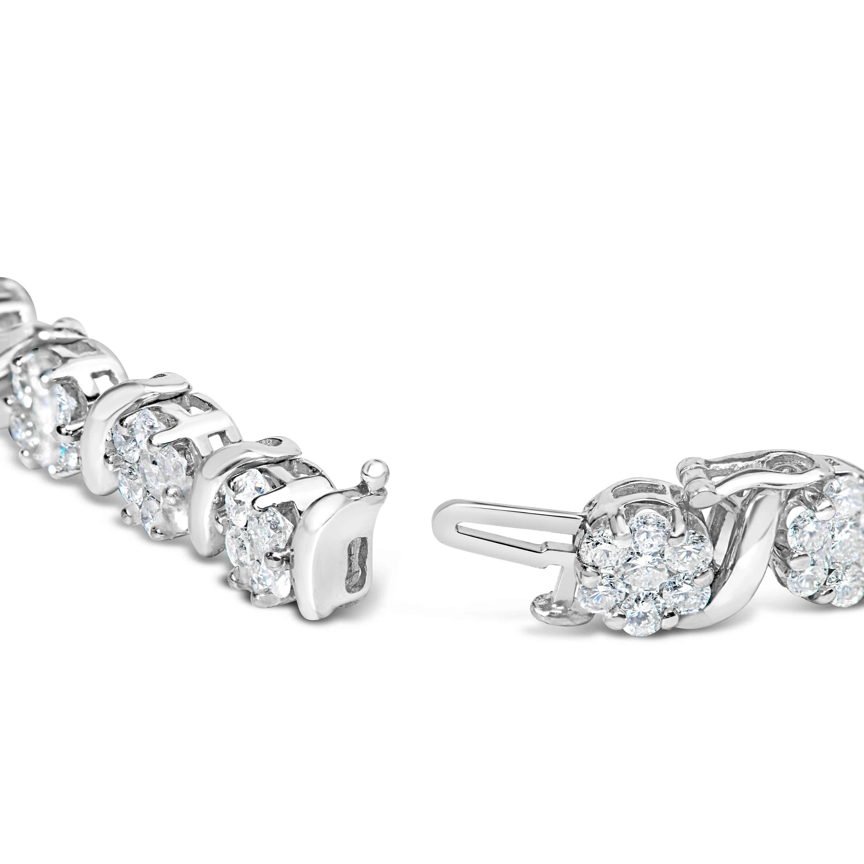 14K White Gold 7 3/8 Cttw Round Brilliant Diamond Floral Cluster and S Link Bracelet (H-I Color, SI2-I1 Clarity) - 7" Inches - Image 6