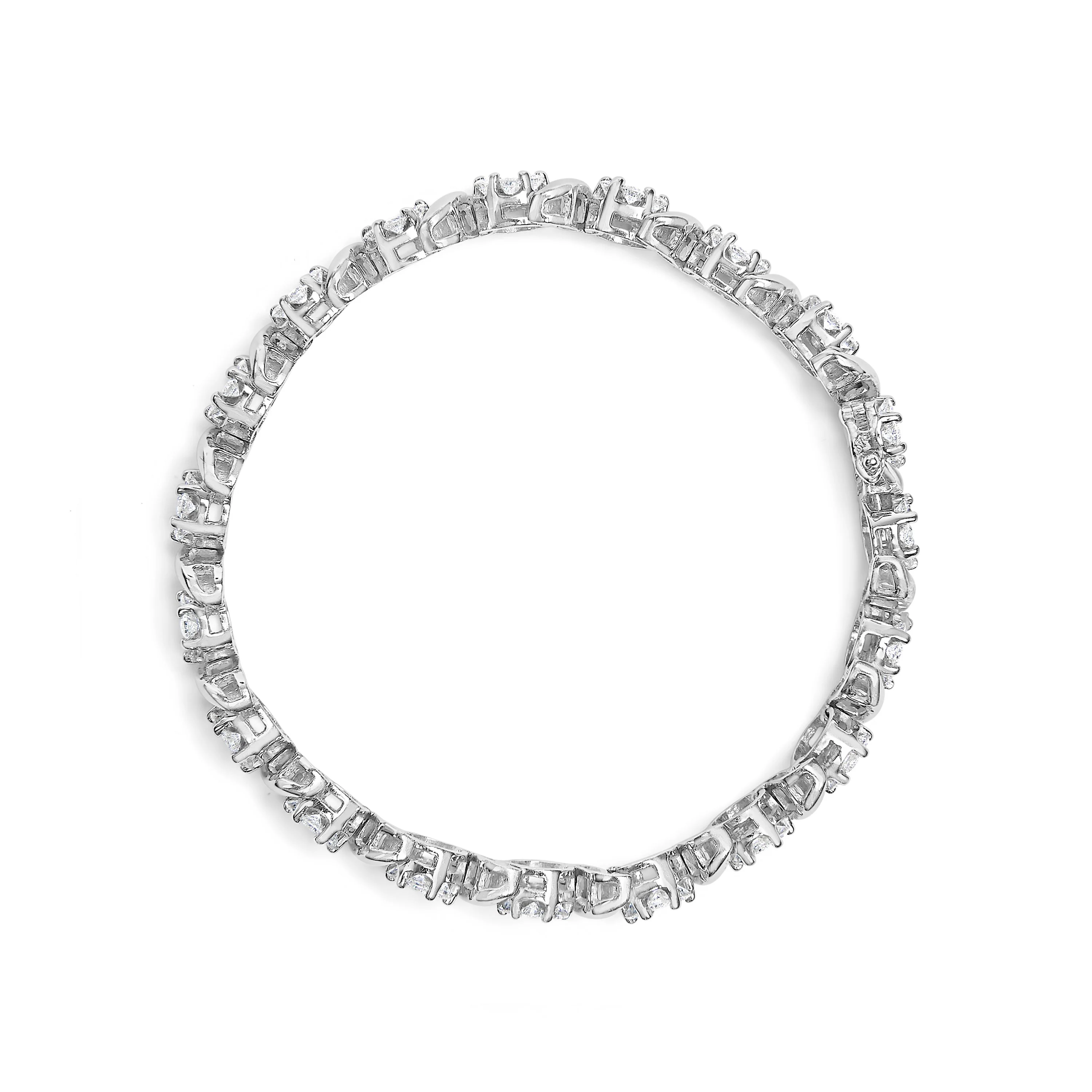 14K White Gold 7 3/8 Cttw Round Brilliant Diamond Floral Cluster and S Link Bracelet (H-I Color, SI2-I1 Clarity) - 7" Inches - Image 7